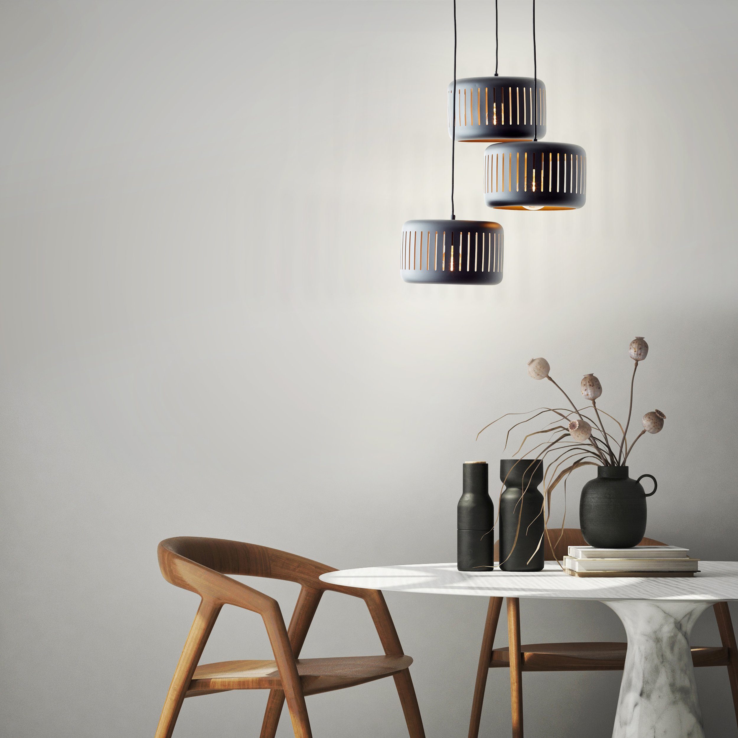 Brilliant Leuchten Hanglamp Tyas 120 x 52 cm, 3 x e27, inkortbaar, metaal, zwart/goudkleurig (1 stuk)