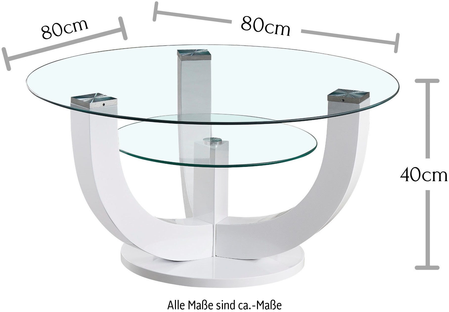 Stolkom Salontafel Denver, TOPSELLER! rond met glas, tafel -onderstel wit hoogglans