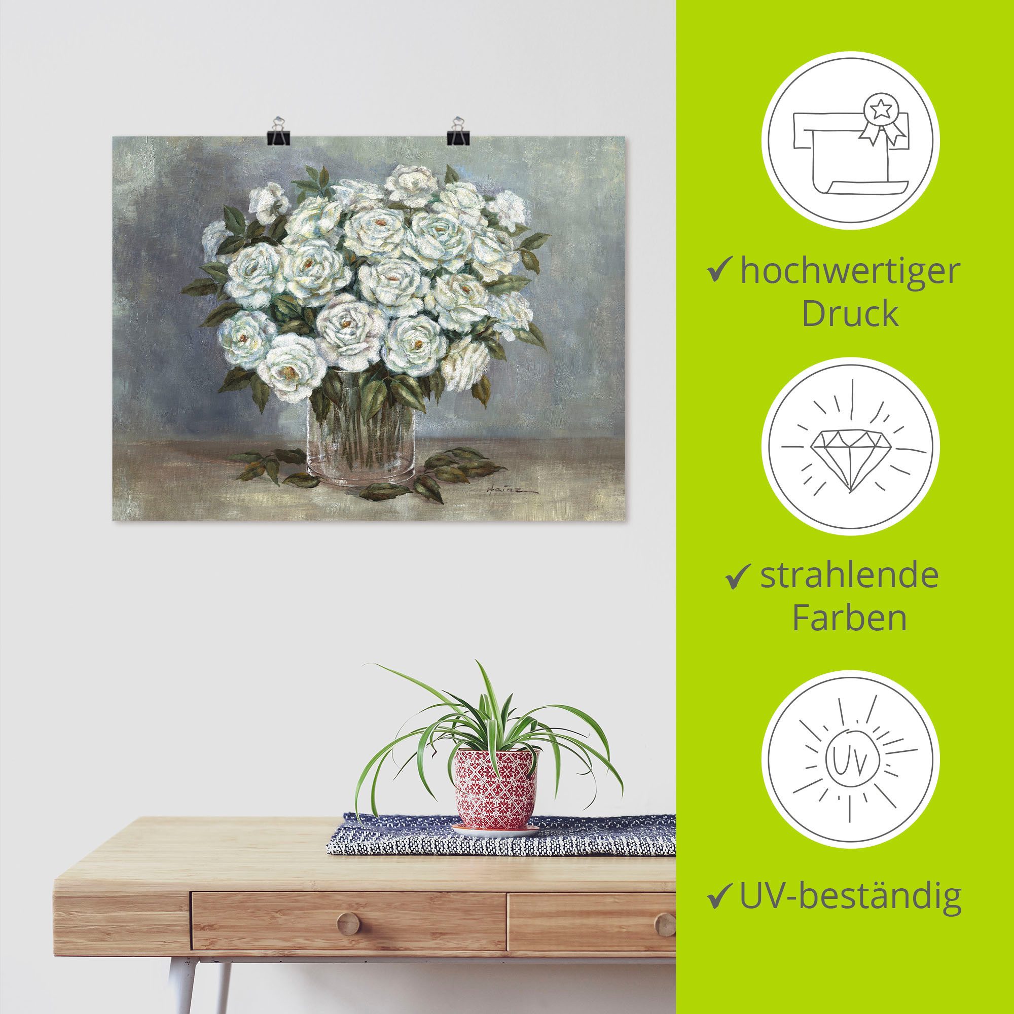 Artland Artprint Witte rozen als artprint op linnen, poster in verschillende formaten maten