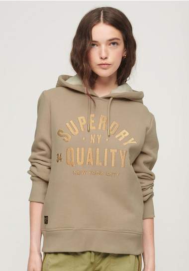 superdry hoodie su-luxe metallic logo hoodie grijs