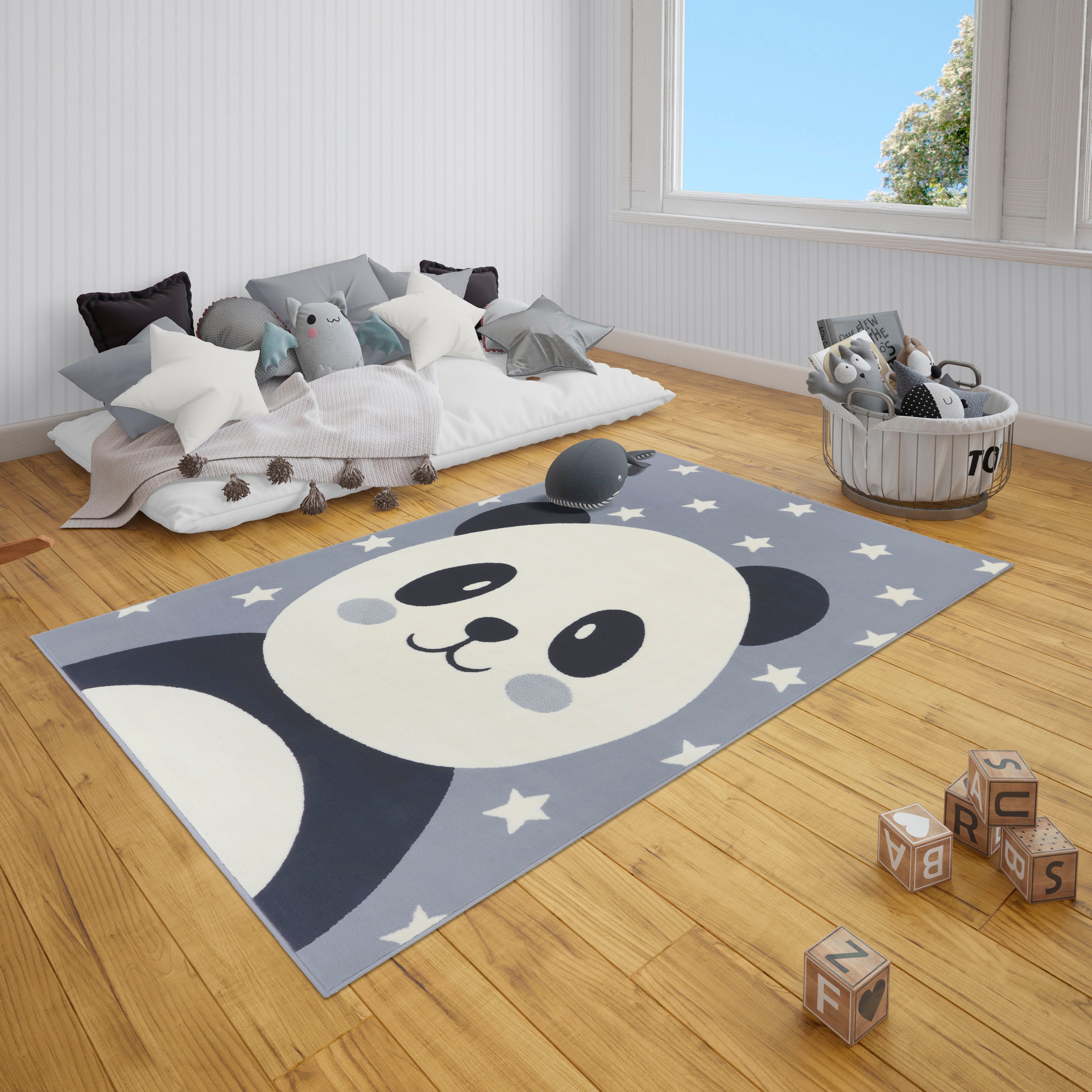 HANSE Home Kindervloerkleed Panda Pepples Korte pool, diermotief, sterren, slijtvast, gemakkelijk in onderhoud, robuust