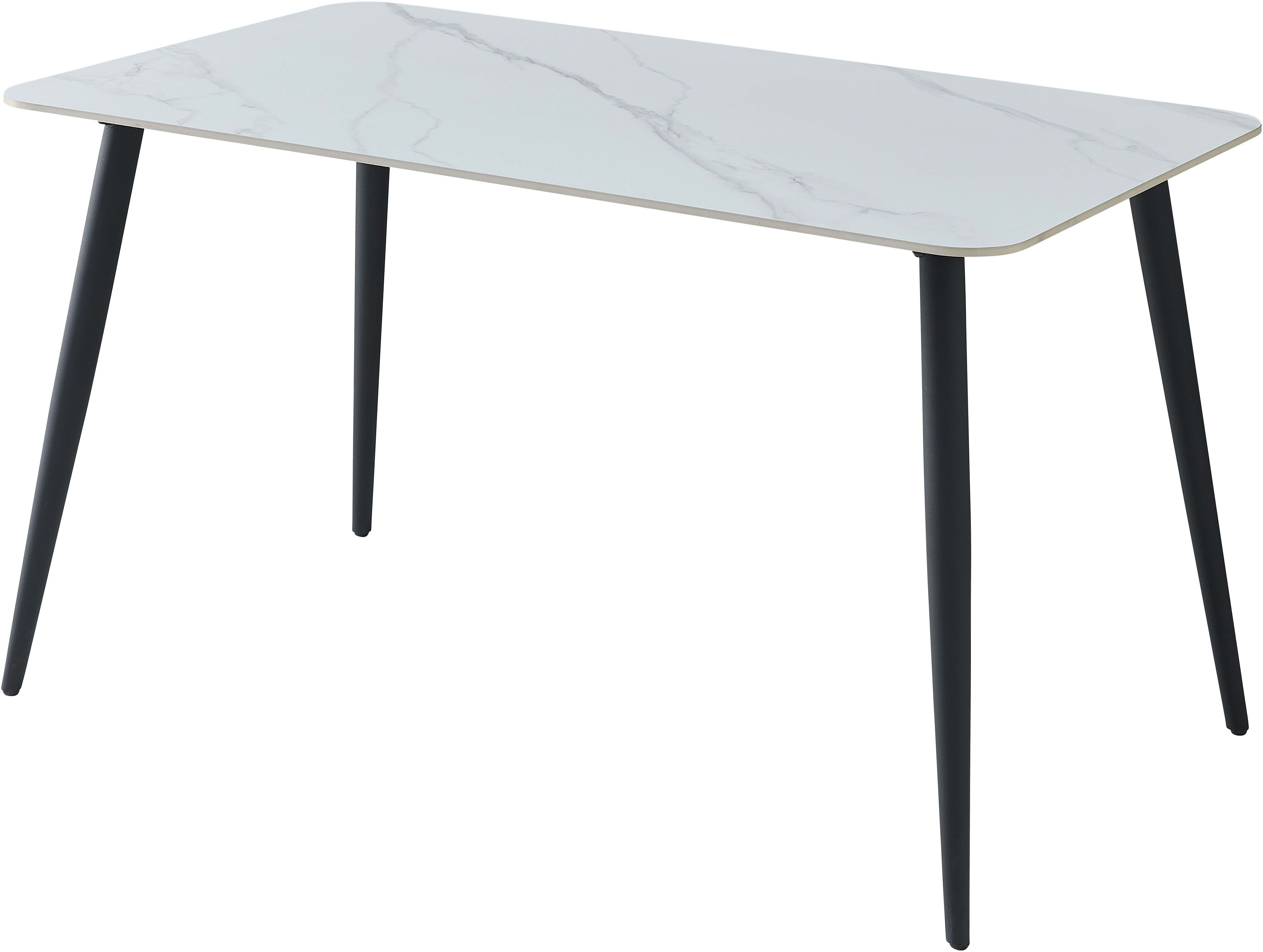 Stolkom Eettafel Cody eettafel keramiek, wit gemarmerd, BxHxD 140x76x80 cm Keramische oppervlakte wit gemarmerd, 4-poots frame mat zwart