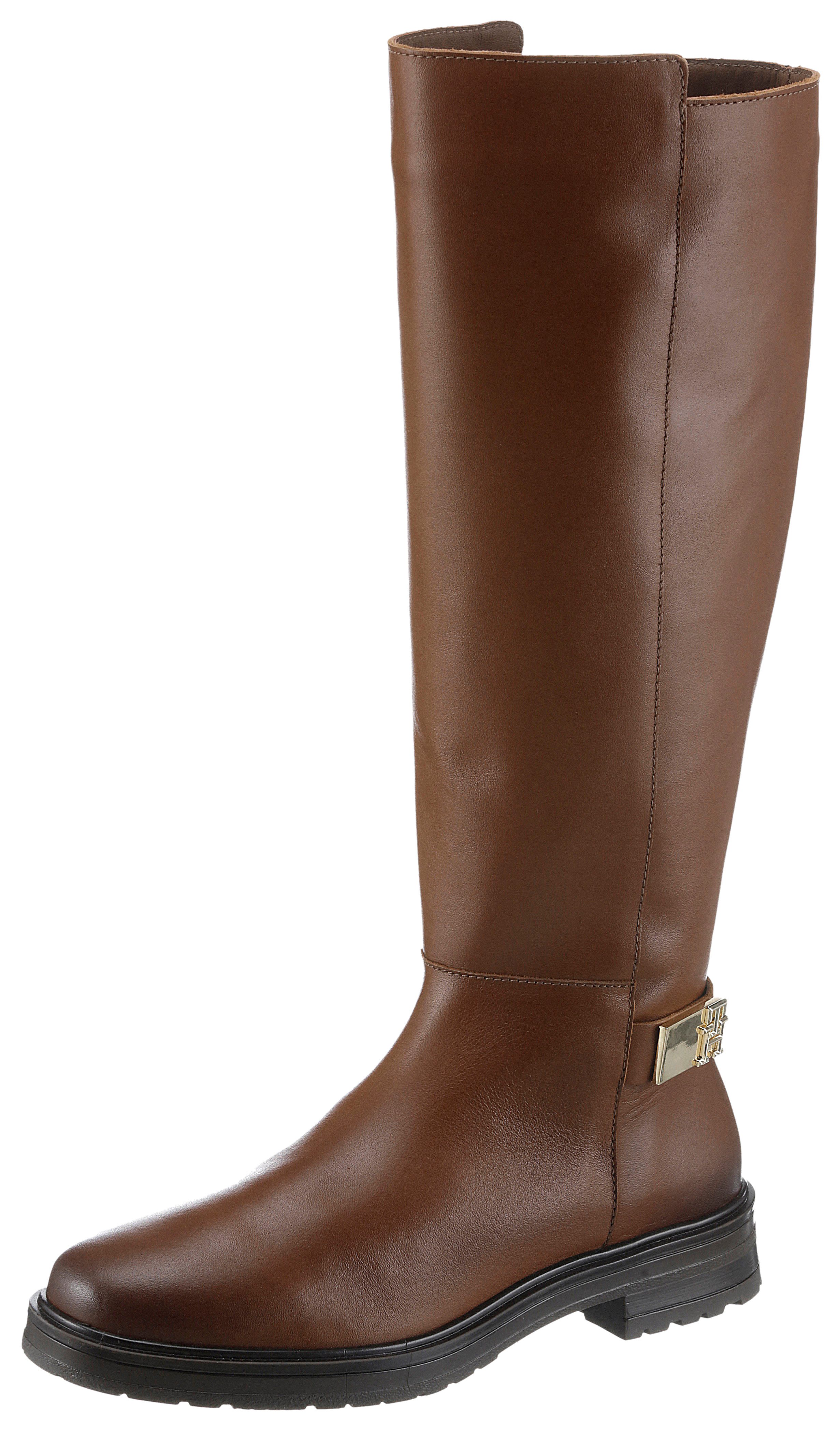 Tommy Hilfiger Laarzen TH LOGO LEATHER LONG BOOT hakken, zakelijke laarzen met sierbandje achter