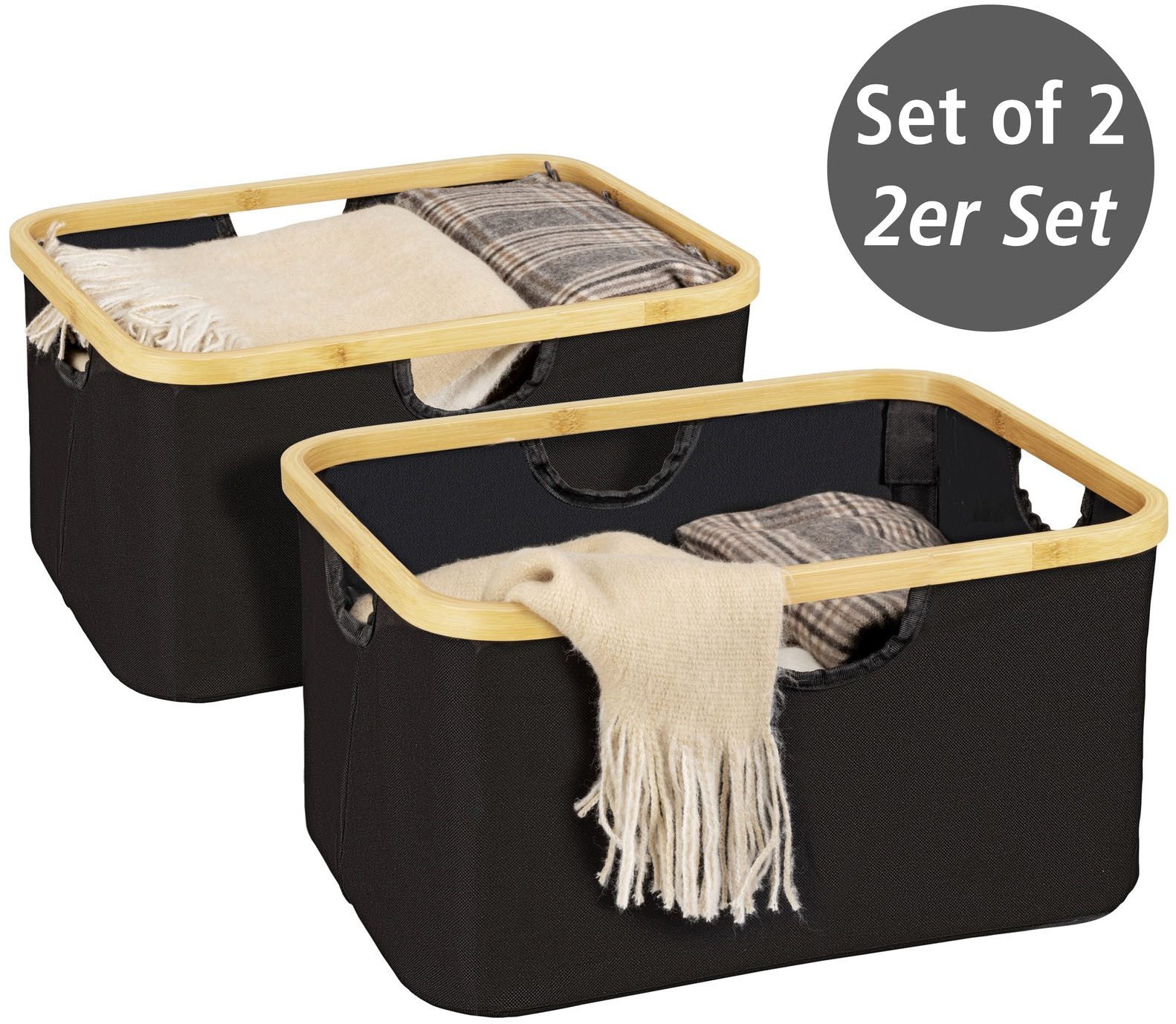WENKO Wasmand Modell Ecori Opbergmanden, gerecycled polyester met bamboe frame (set, 2 stuks)