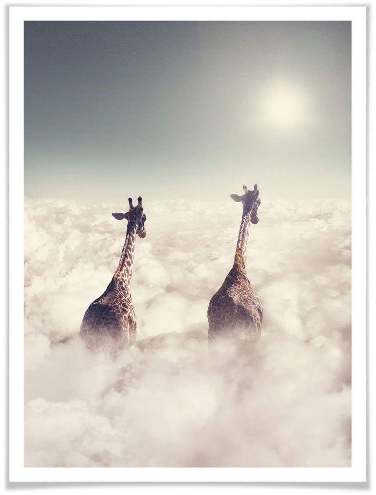 wall-art poster safari giraffen in de wolken (1 stuk) multicolor