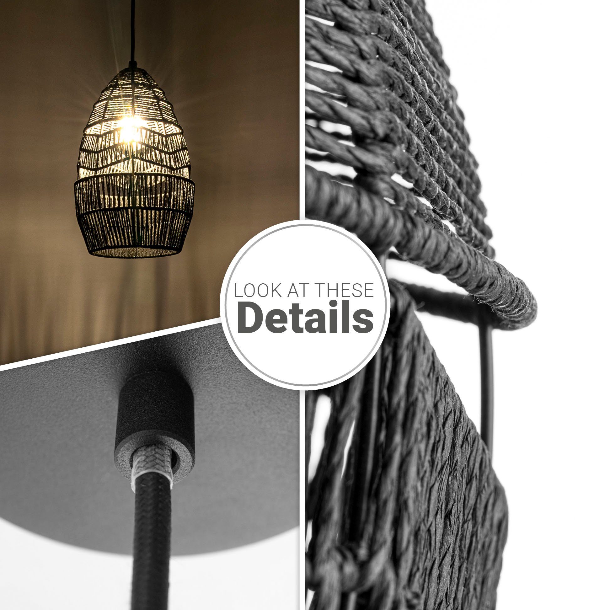 Paco Home Hanglamp Villa Hanglamp LED eettafel lamp Boho papier E27 natuur