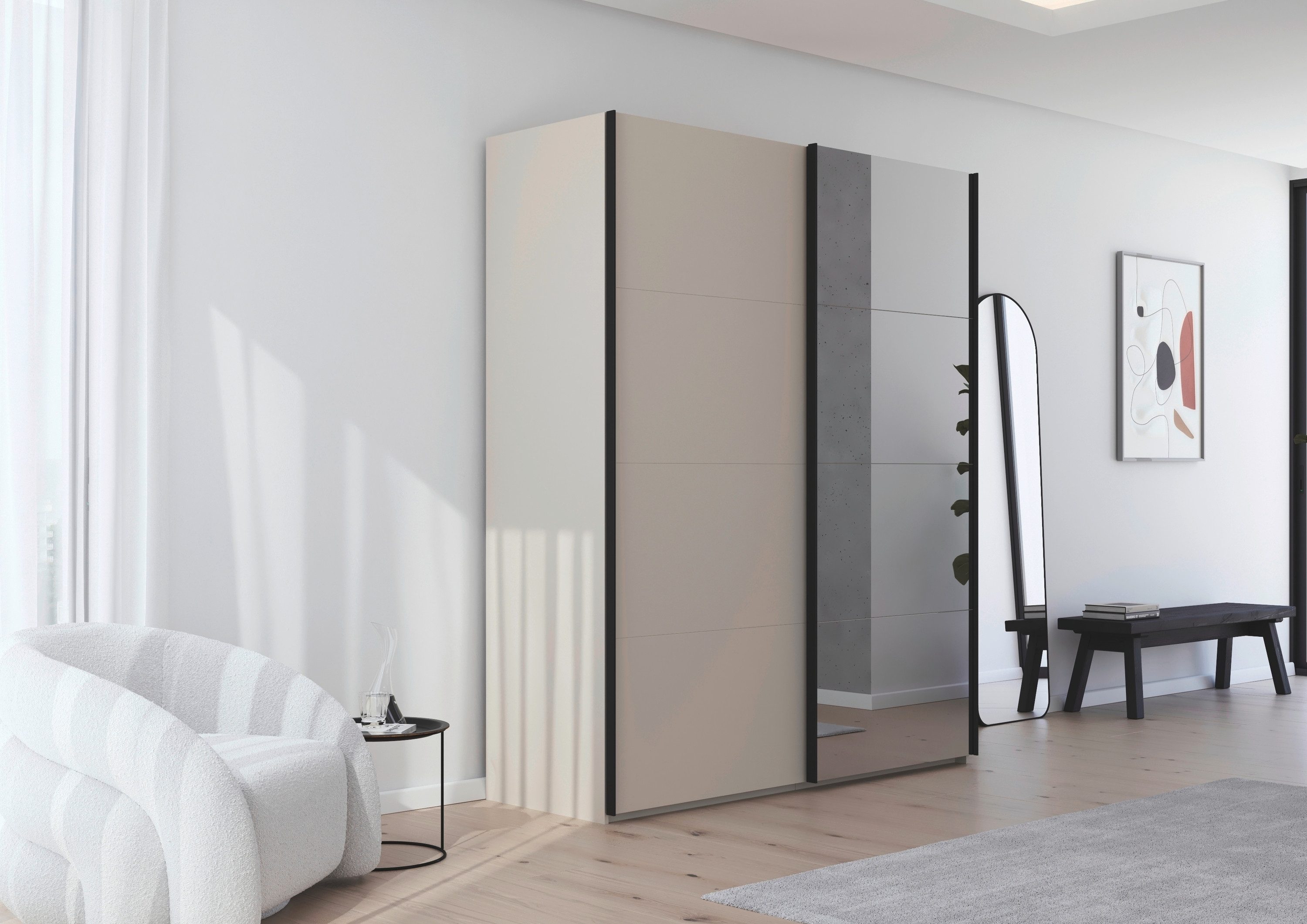 rauch Schuifdeurkast Kledingkast Kast Garderobe Slaapkamerkast SCALE-FYRA edel vierdelige deuren met spiegel en veel kleuren made in germany