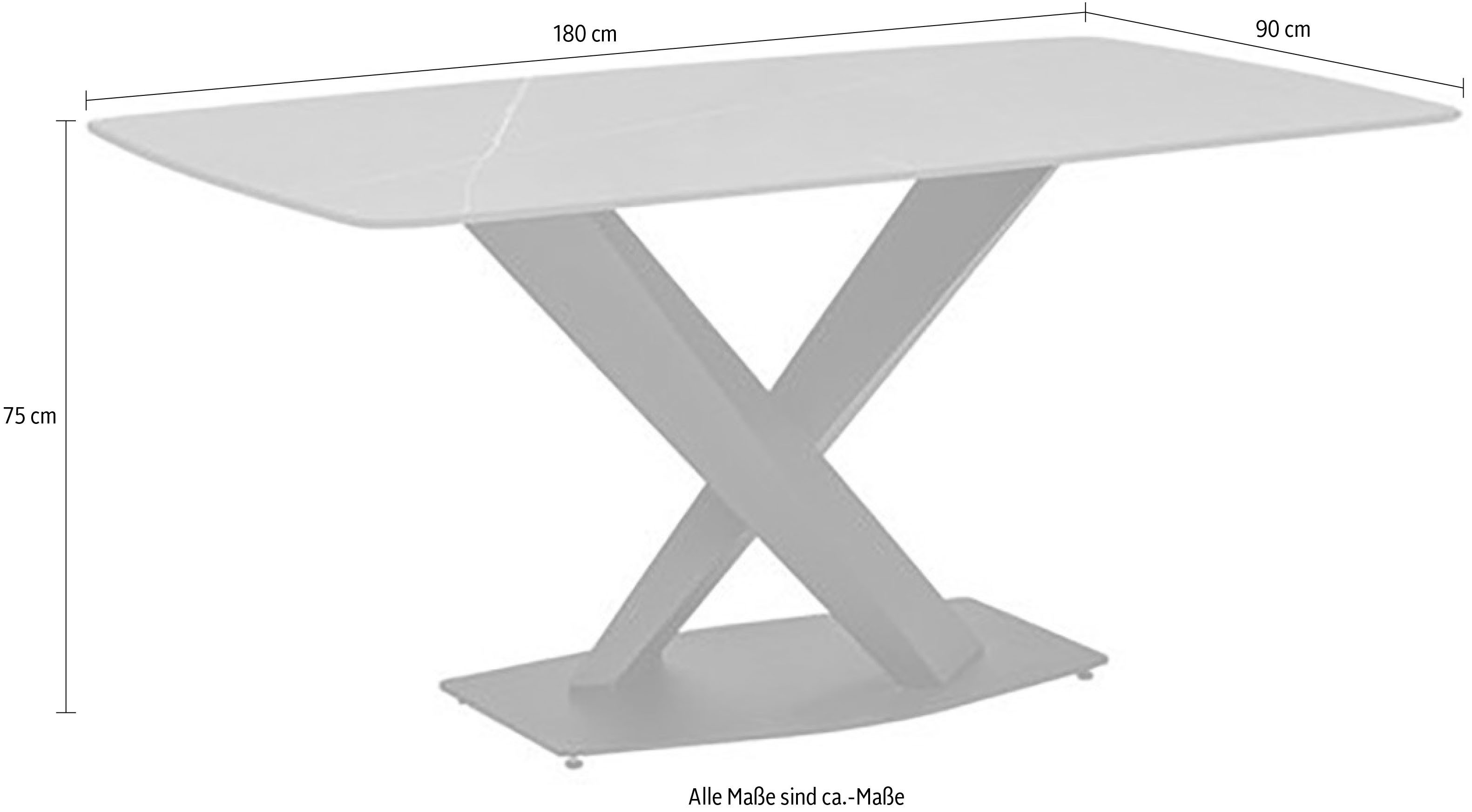 Stolkom Eettafel Ventura eettafel keramiek, BxHxD 180x75x90 cm Keramische oppervlakte afgeronde hoeken, metalen frame mat zwart
