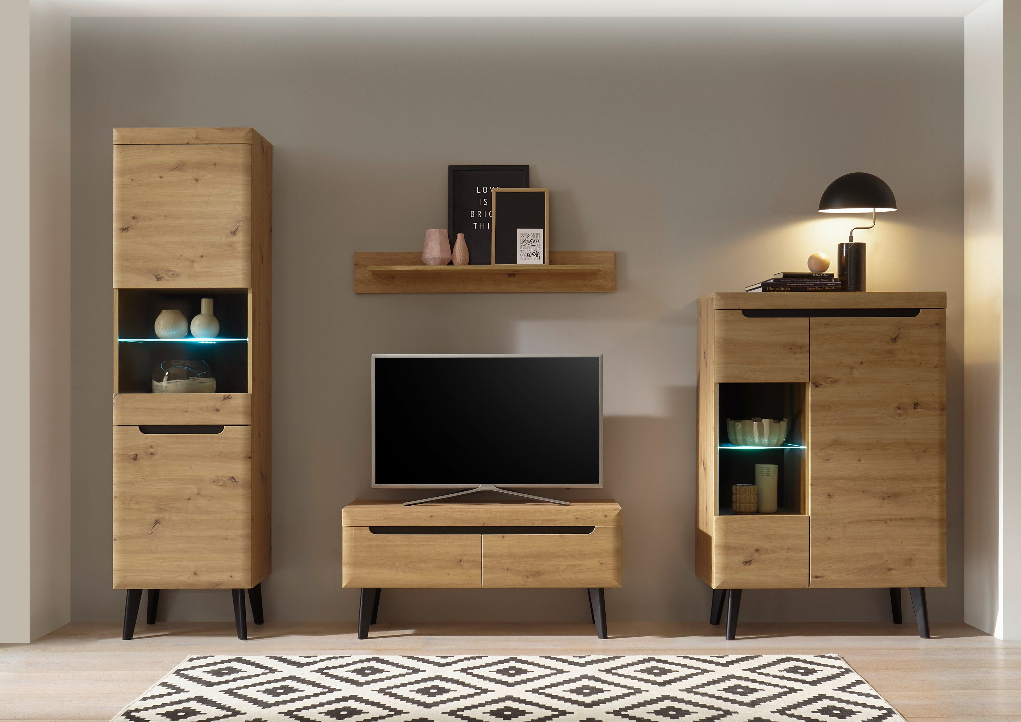 INOSIGN Vitrinekast Torge, hoge kast, glazen vitrine, staande vitrine, vitrinekast in drie verschillende kleuren beschikbaar, glazen deur & -bodem, 90 cm breed (1 stuk)