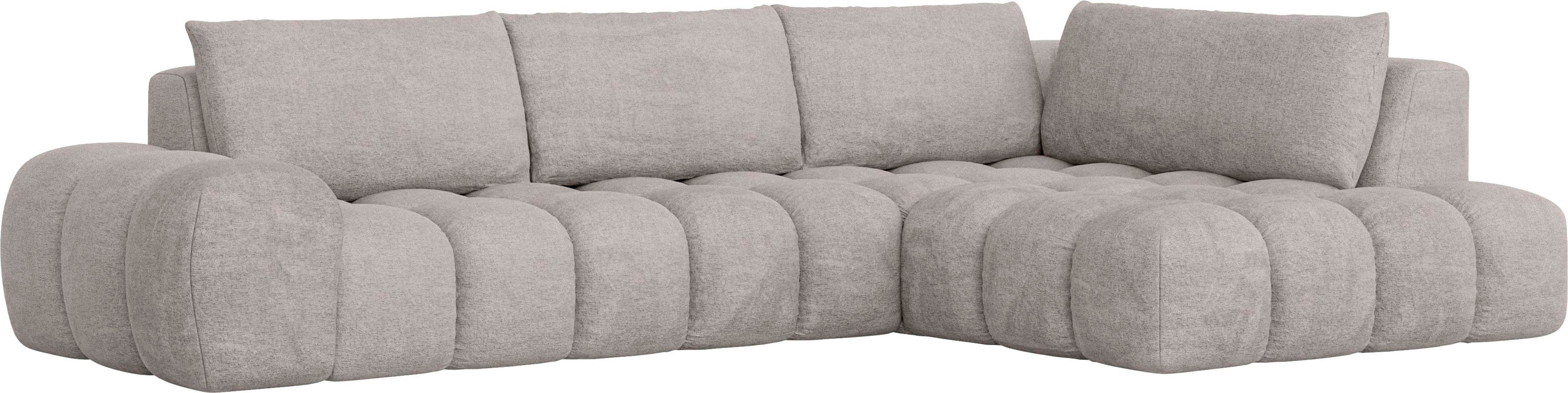 INOSIGN Hoekbank AZITA designsofa, elegant en comfortabel L-vorm, bubbel-look losse rugkussens, droomachtige stiksels, afmetingen b/d/h: 352/210/72 cm