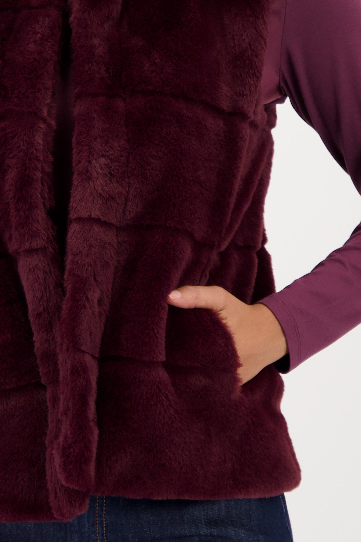 Monari Mouwloos vest van imitatiebont Gilet Basic fake fur Met ronde hals met staande kraag