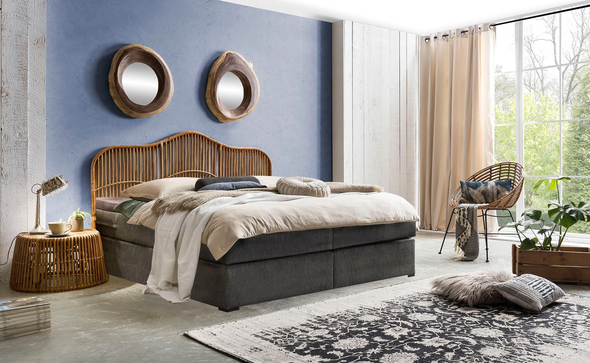 SIT Boxspring Met rotan-hoofdbord boxsprings grijs