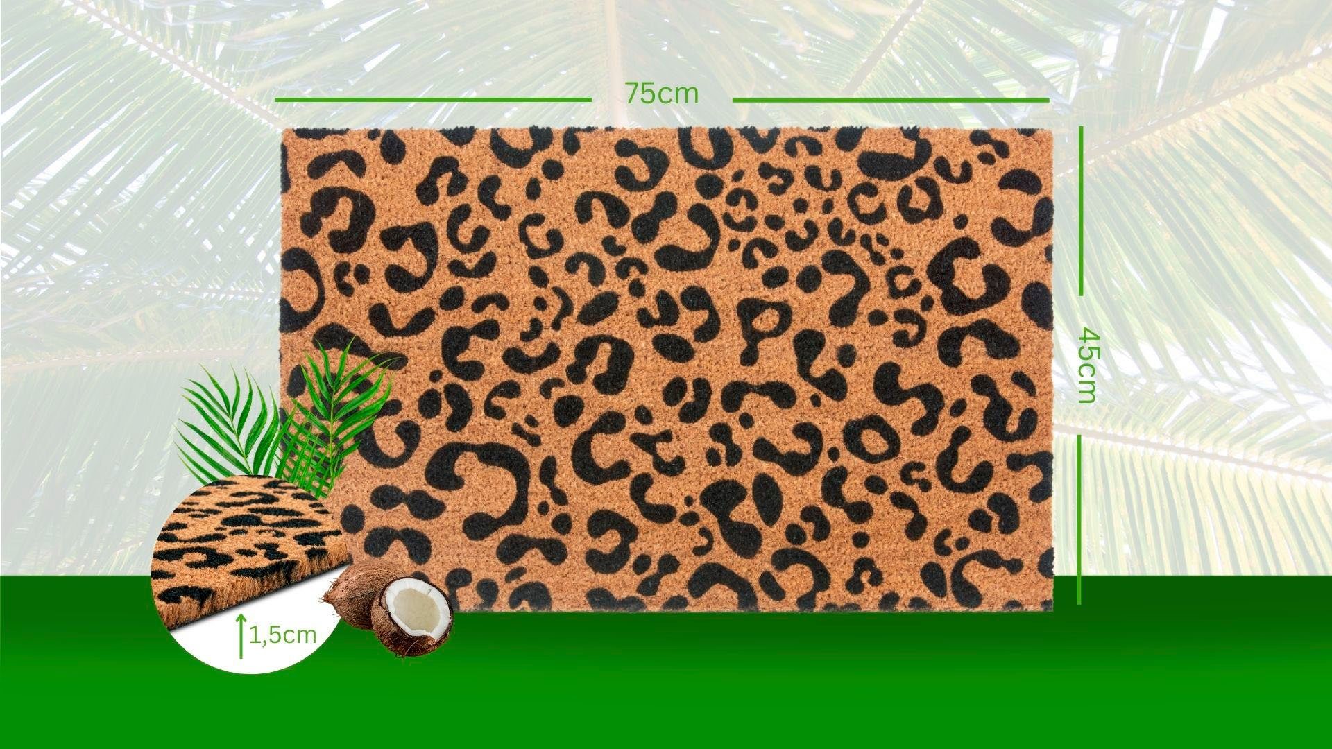 HANSE Home Mat Mix Mats Kokos Leopard Look, deurmat Kokos, vuilopvangmat, outdoor, antislip, binnen, kokosmat, gang