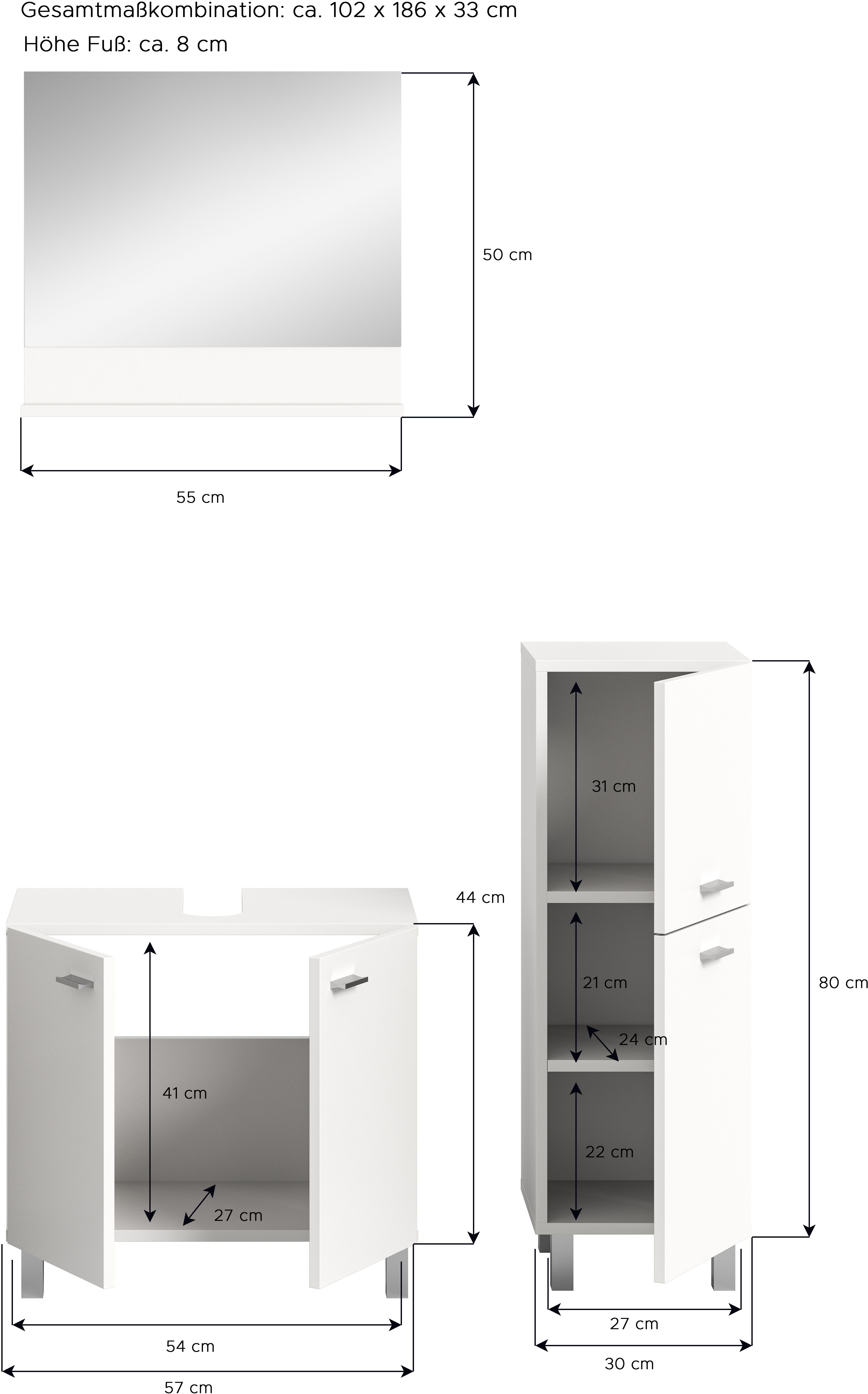 welltime Badmeubelset Tampa, breedte 102cm, 3-delig Wastafelonderkast, spiegel, halfhoge kast (3 stuks)