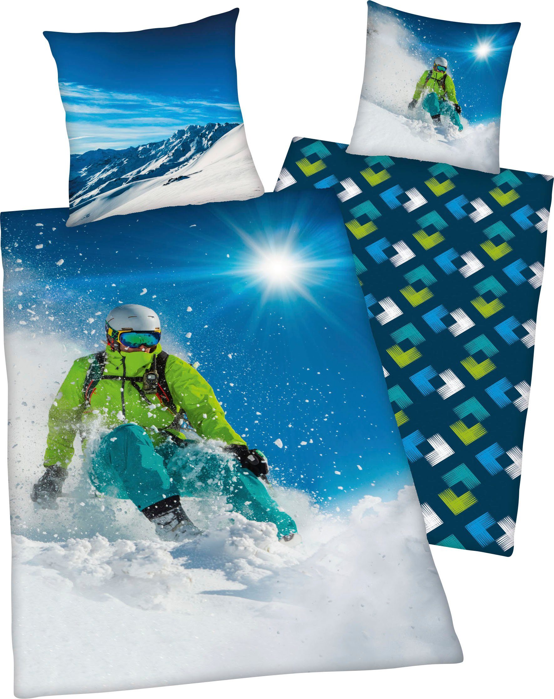 Young Collection Tweezijdig te gebruiken overtrekset Skiërs met een geweldig "skiër" -motief dekbedovertrekken maat 1x 135x200 cm multicolor