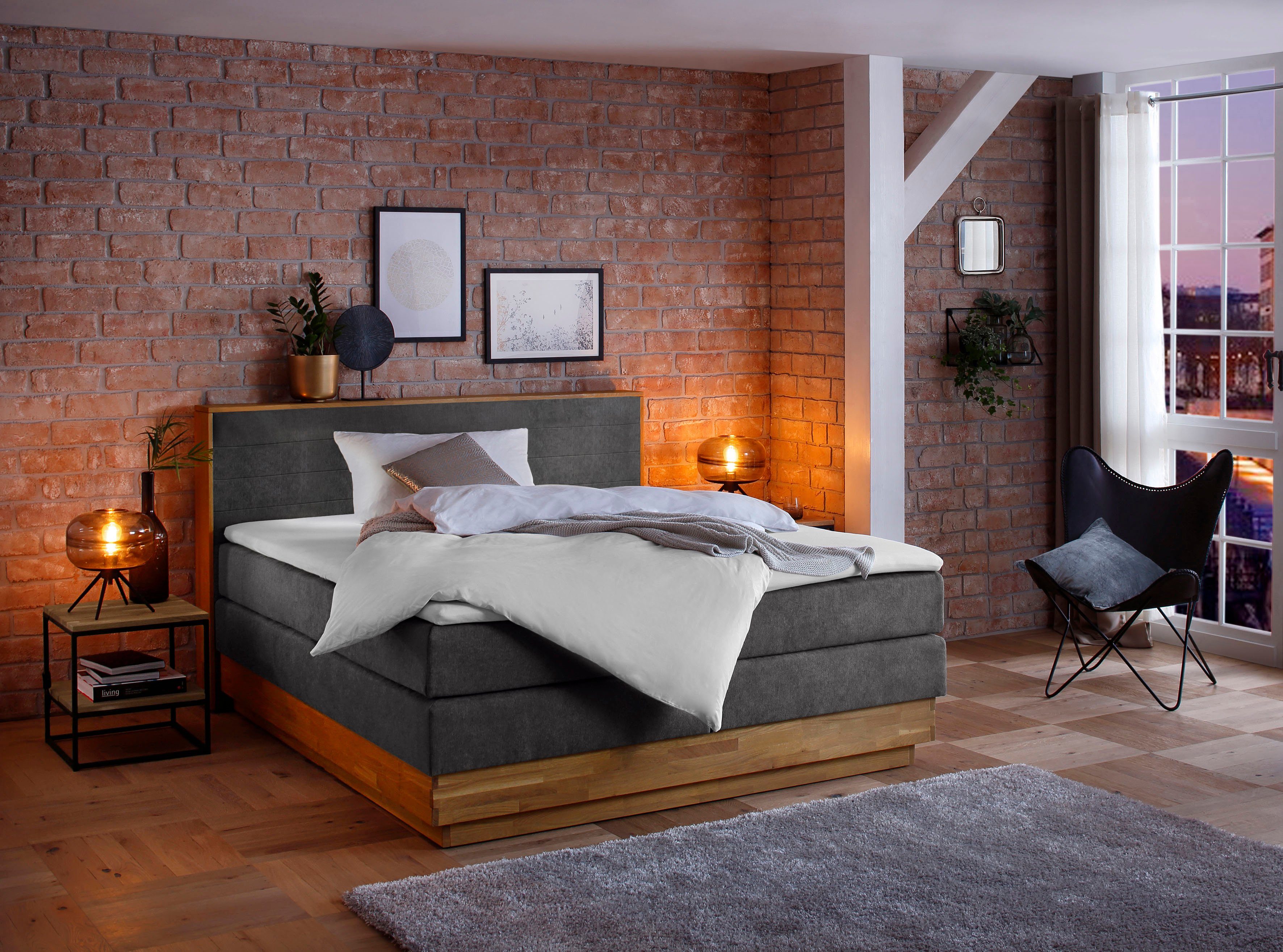 Home affaire Boxspring Cavan Eiken, met bedkist & topmatras, verschillende hardheden (ook H4)