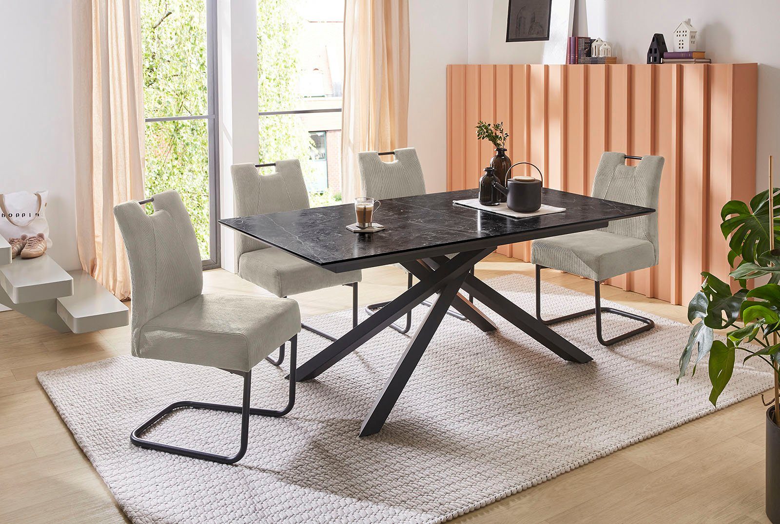 Jockenhöfer Gruppe Eettafel Silas 180 x 90 cm, tafelblad in antracietkleurige marmerlook