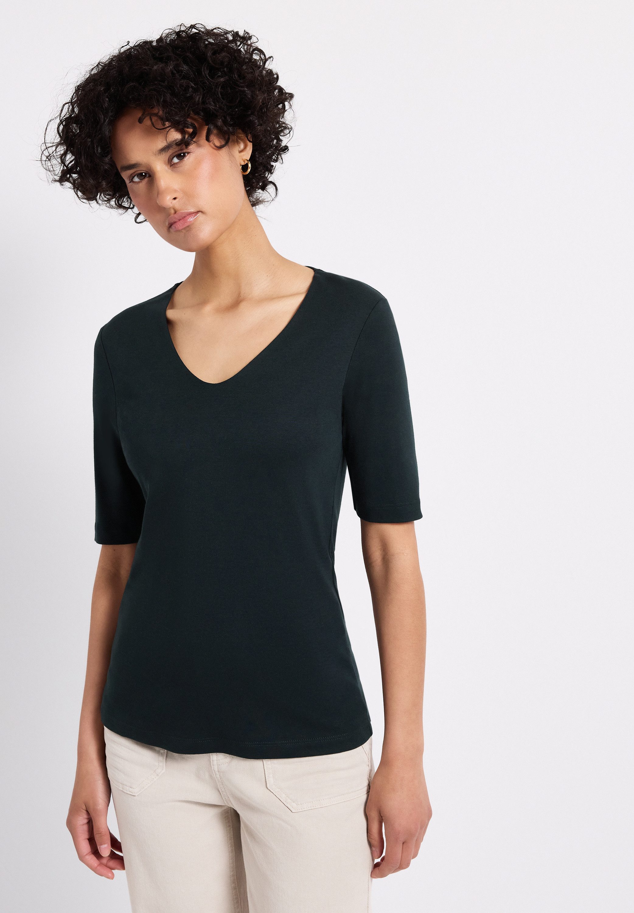STREET ONE Shirt met korte mouwen Style Palmira met diepe ronde hals dames t-shirts maat 38 groen