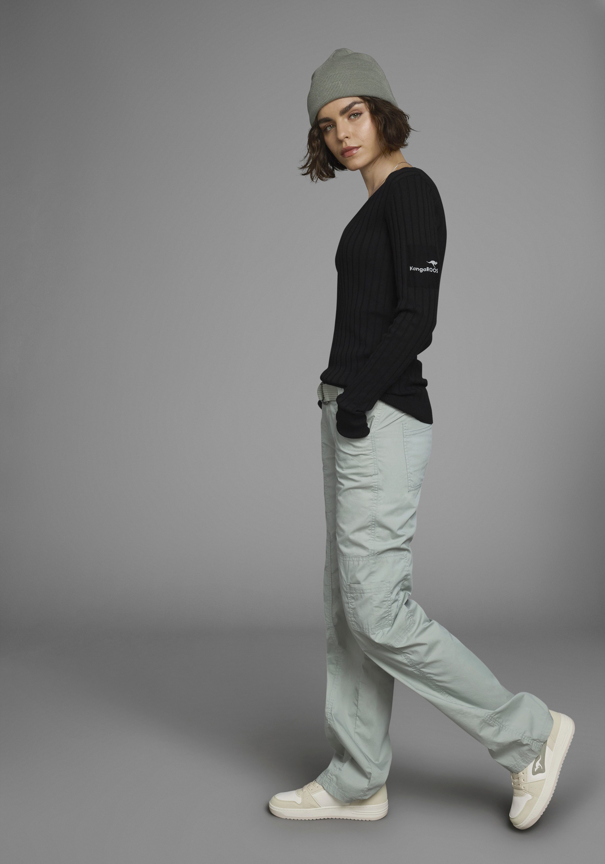 KangaROOS Trui met V-hals in breed geribd fijntricot