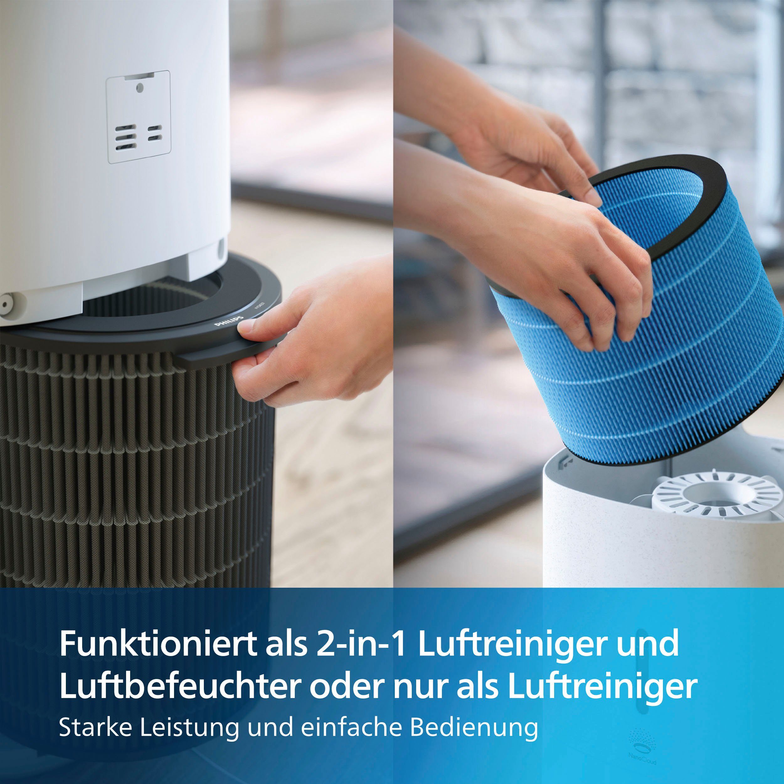 Philips Luchtbevochtiger en -reiniger combinatie AC3737/10 3000 Series met 505 m³/h cadr en 650 ml/h bevochtigingssnelheid, wlan, air+ app
