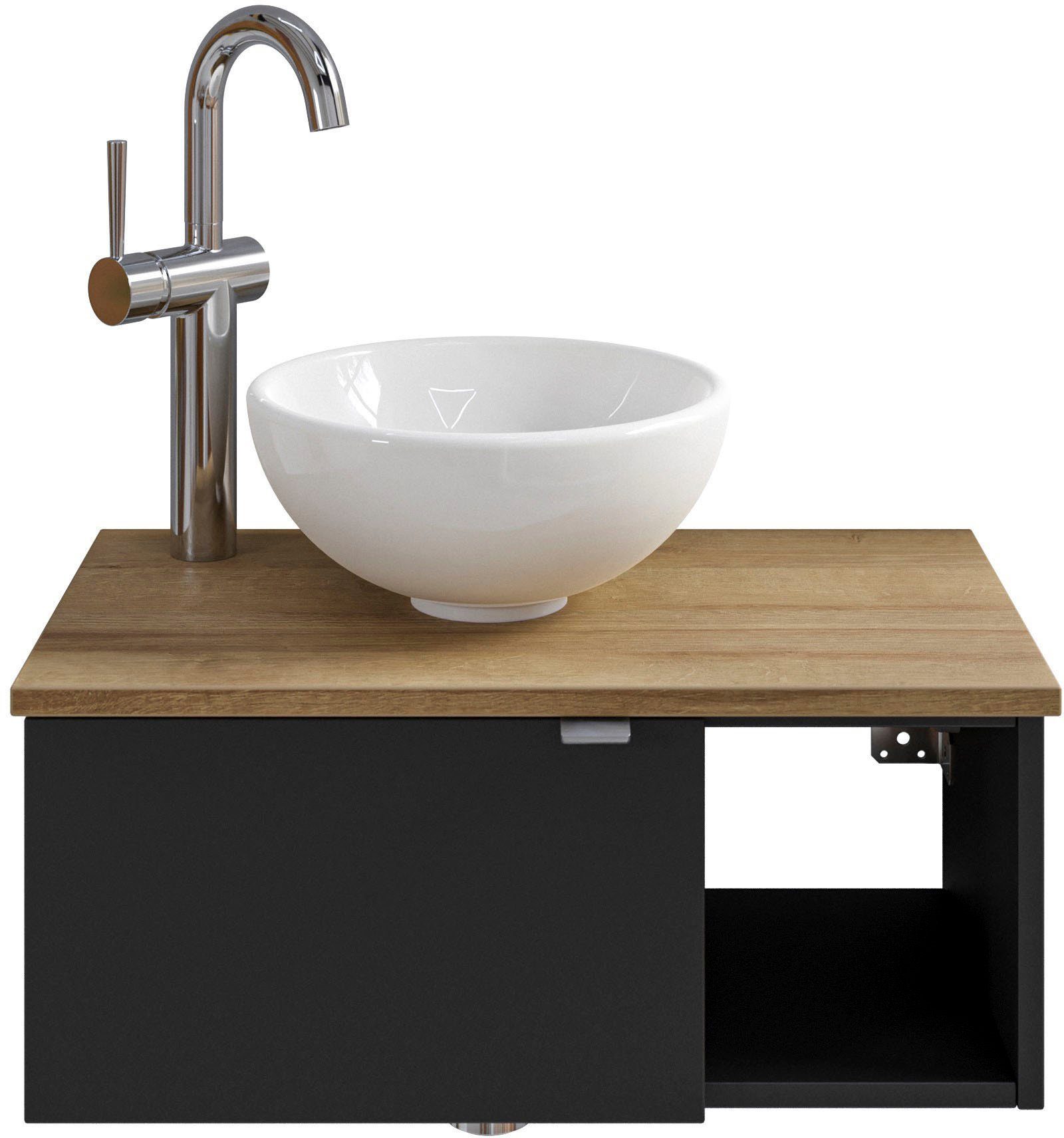 Saphir Wastafelonderkast Serie 6915 wastafel met onderkast voor gastenbadkamer, tweede toilet (3-delig) wastafelmeubels zwart