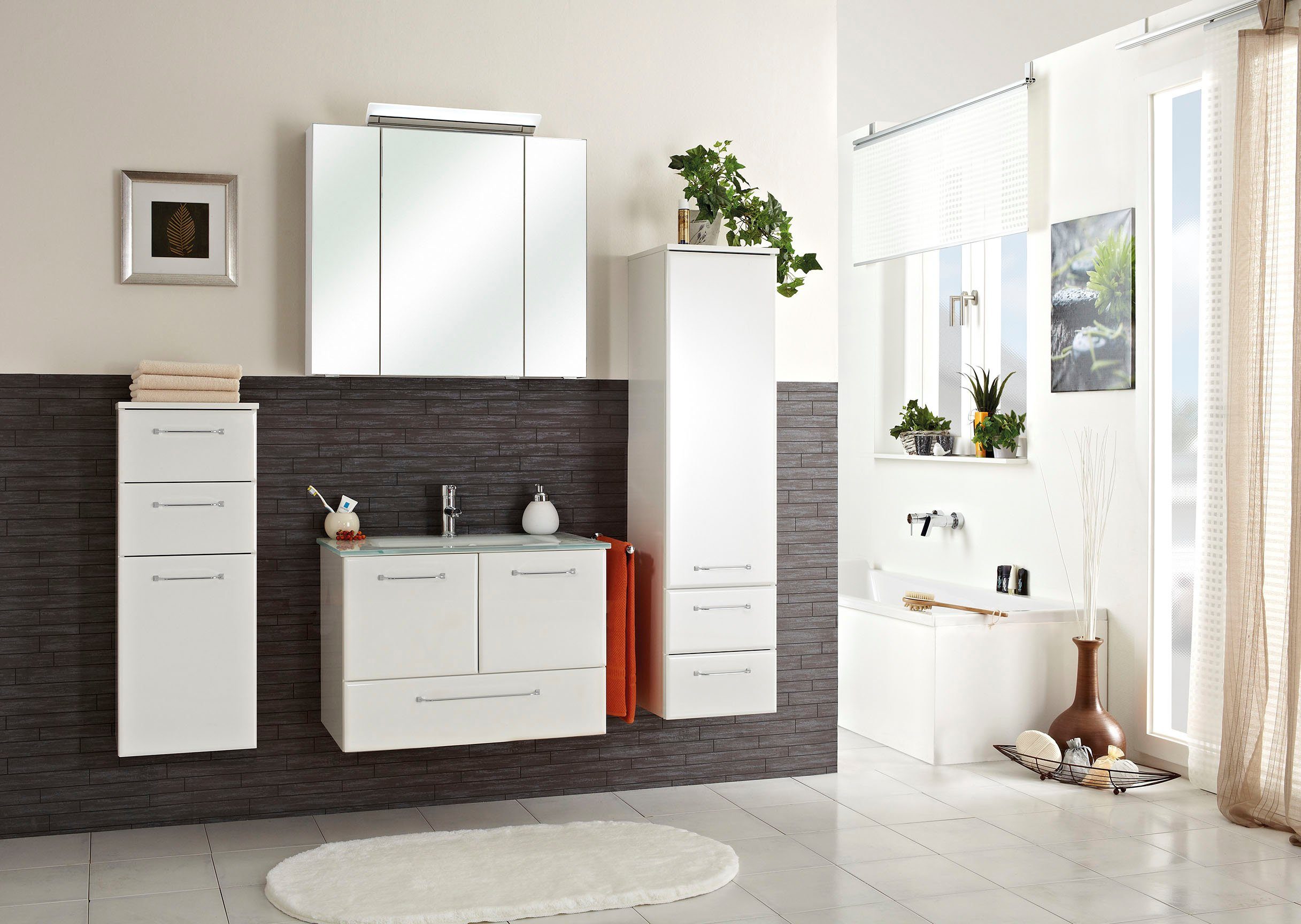 Saphir Halfhoge kast Quickset badkamermeubel 35 cm breed, 1 deur, 2 laden, 2 planken Badkamer-halfhoge kast inclusief deurdemper, grepen in glanzend chroom