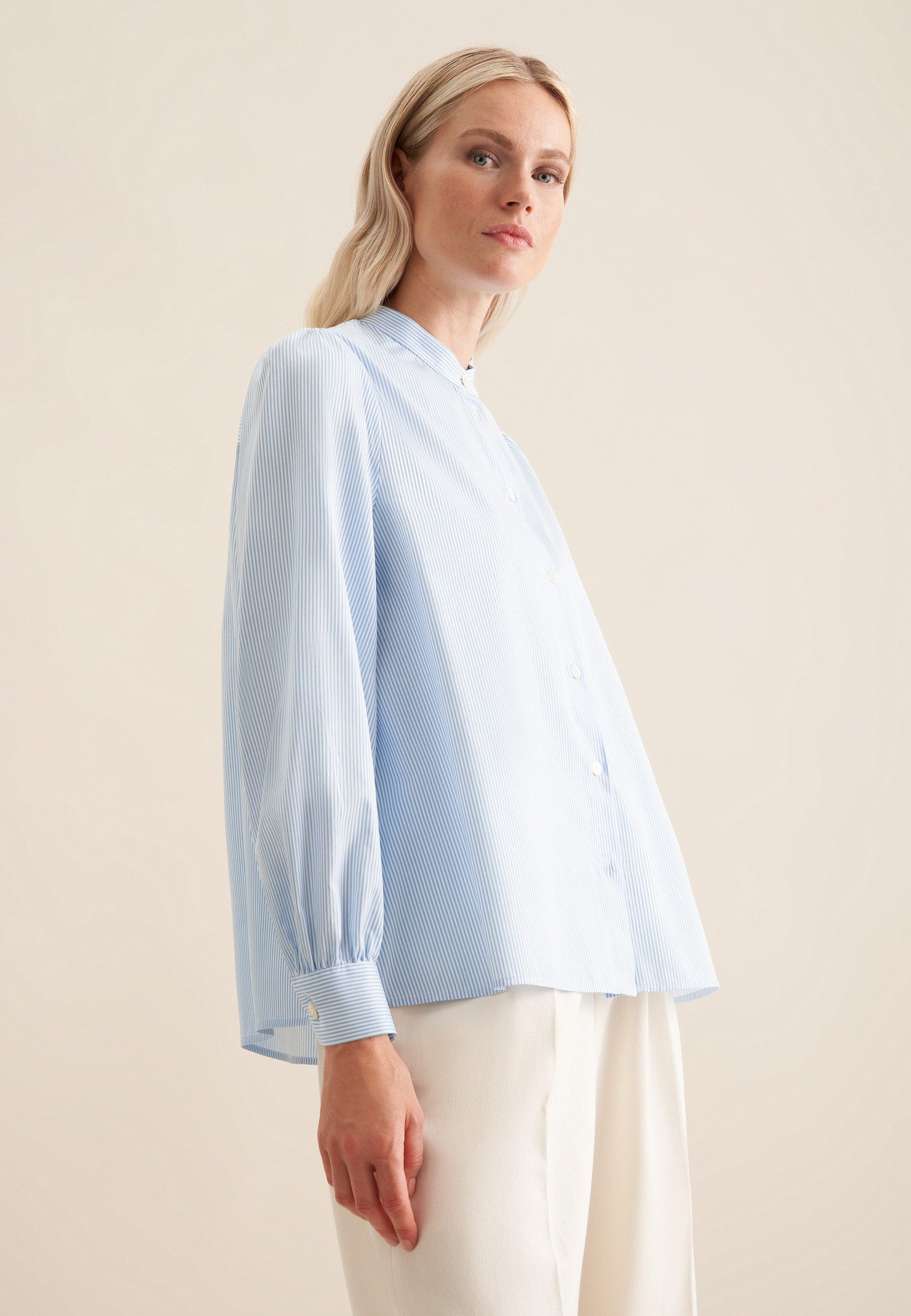 seidensticker Klassieke blouse Zwarte roos Lange mouwen kraag strepen dames lange blouses maat XS (34) blauw