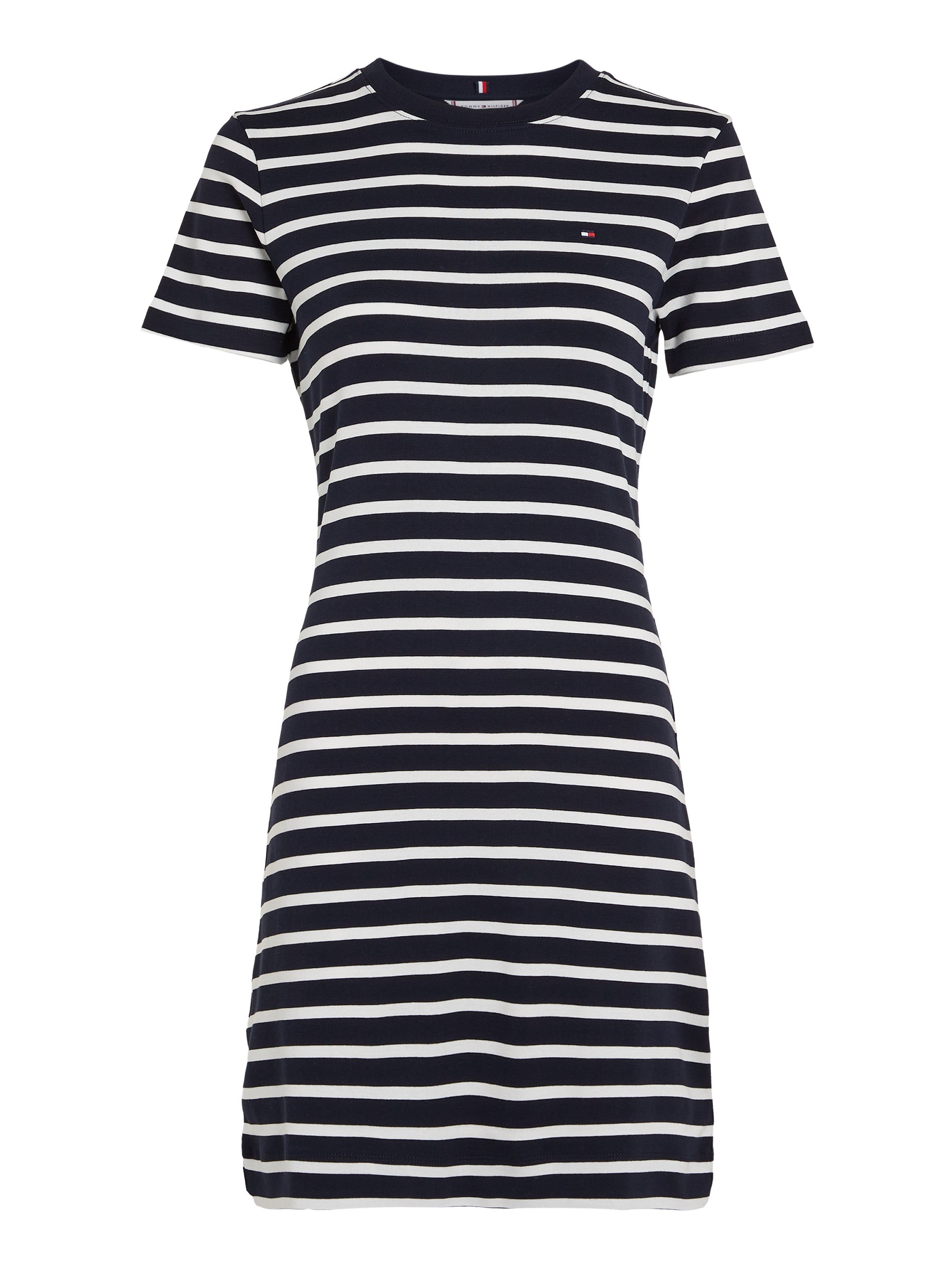 Tommy Hilfiger Shirtjurk NEW CODY STR SLIM SHORT DRS SS met allover streepdessin, logo-vlag