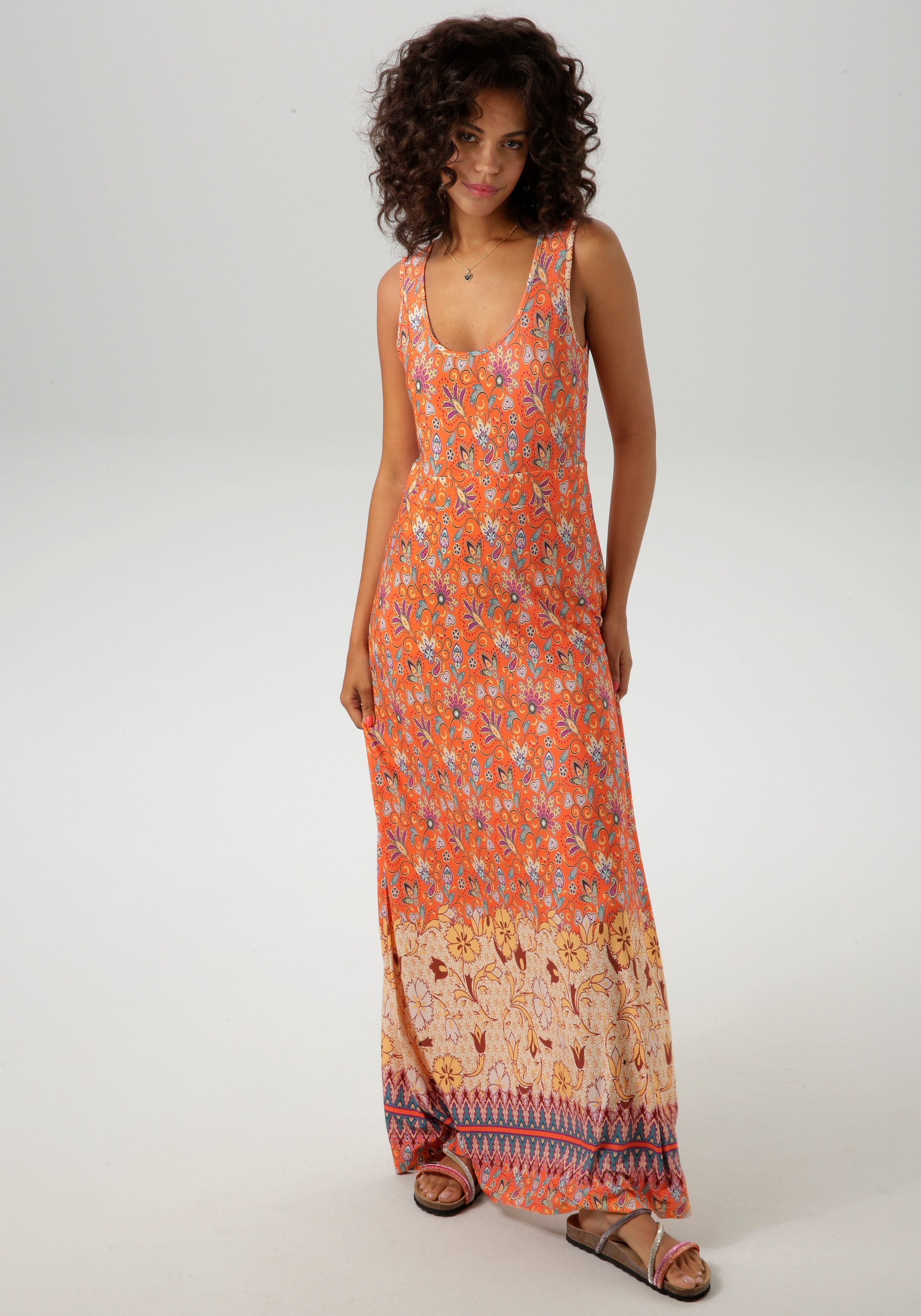 Aniston CASUAL Zomerjurk met kleurharmonische bloemenprint en rand aan de zoom - nieuwe collectie