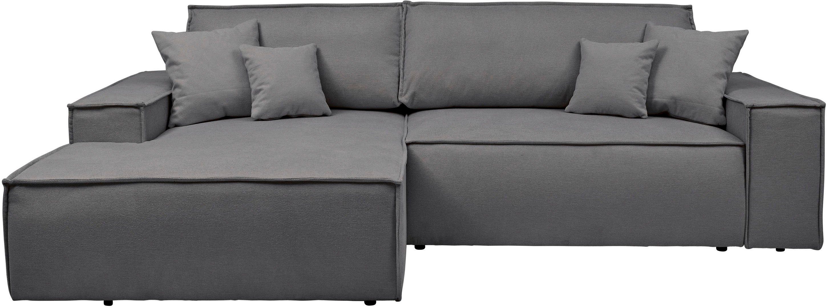 andas Hoekbank Finnley slaapbank 267 cm in Bouclé, fijne structuur en cord, L-vorm