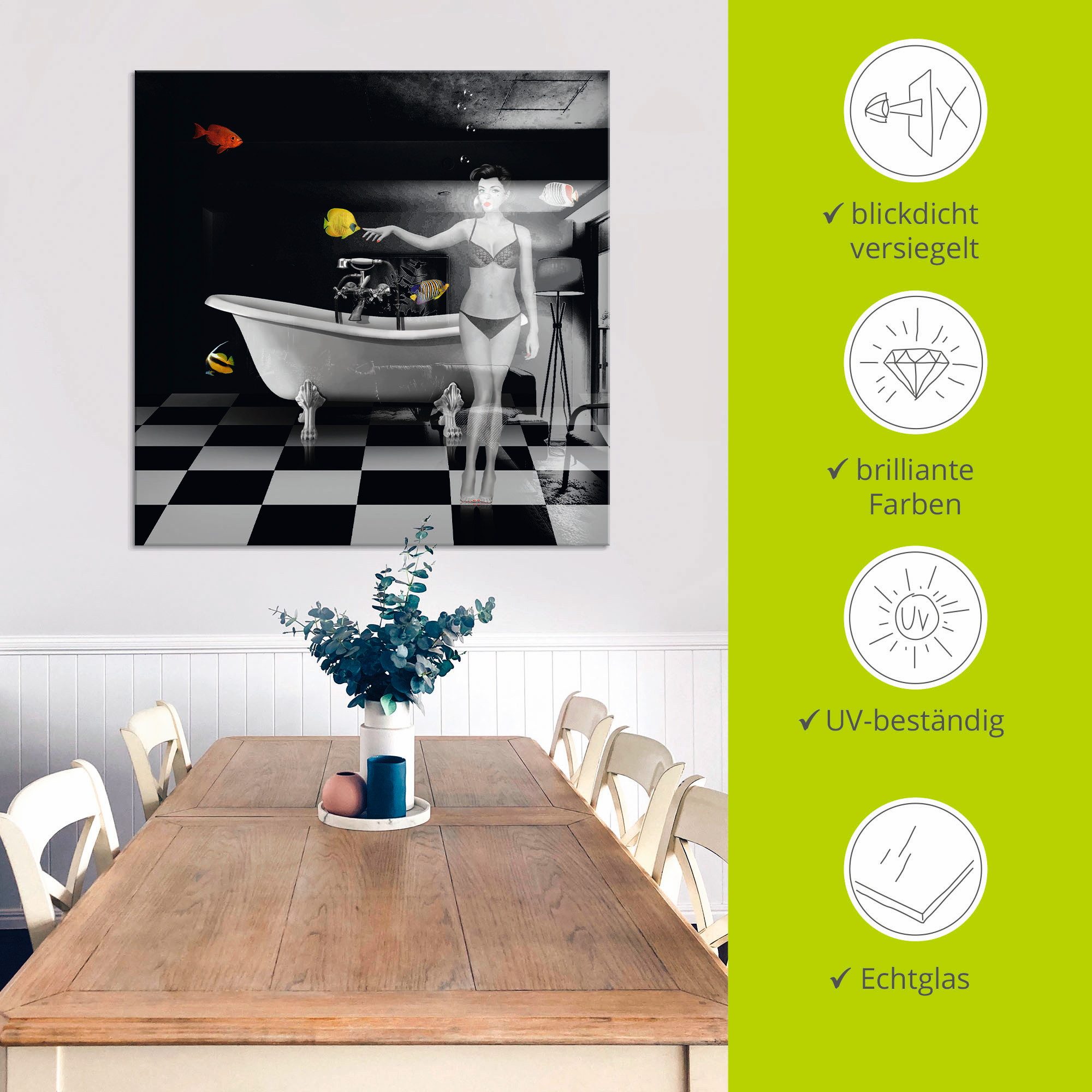 Artland Print op glas Een badkamer voor vissen