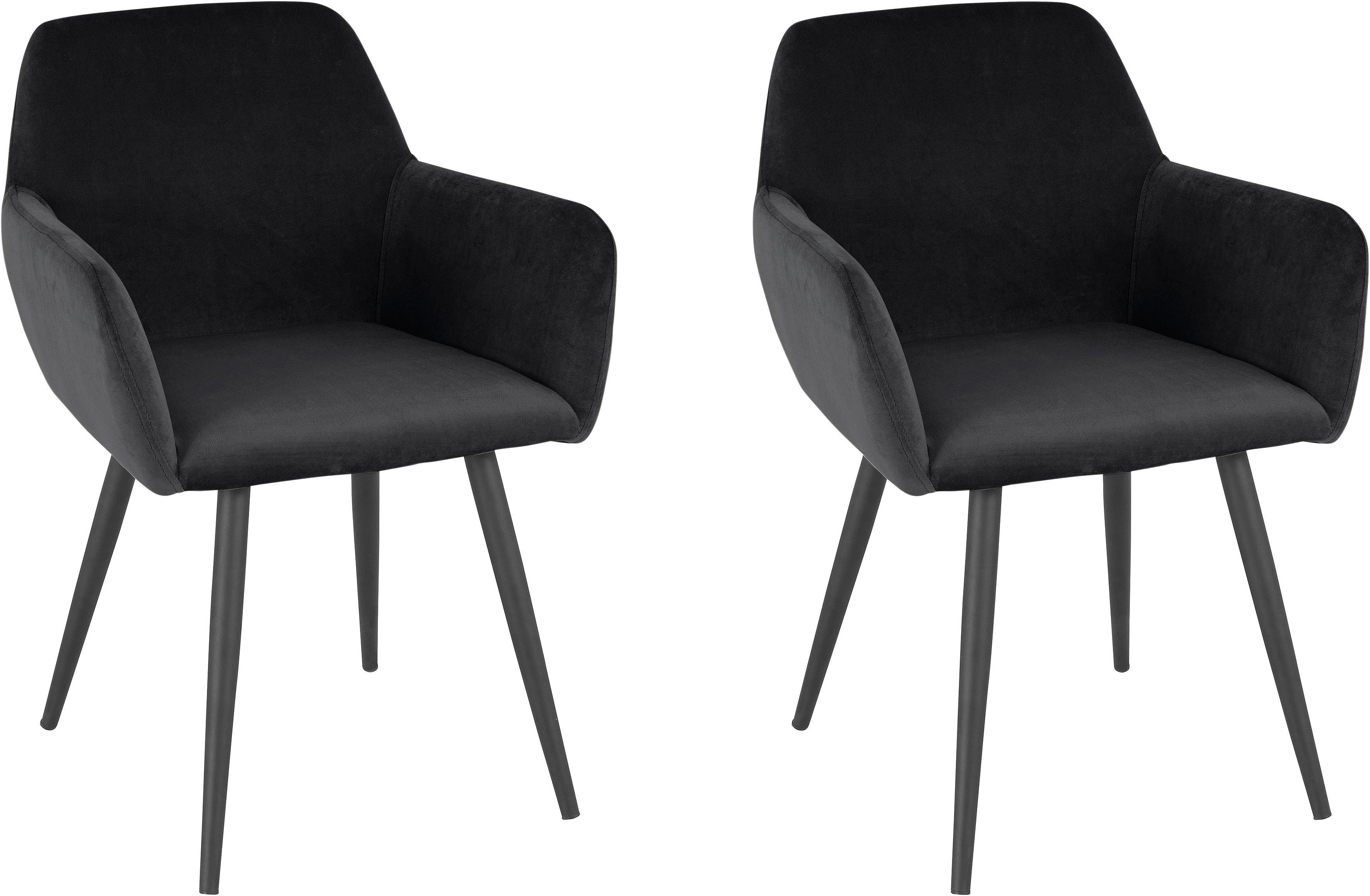 INOSIGN Stoel met armleuningen Live Bekleding in fluweel, zwart metalen frame (set, 2 stuks)