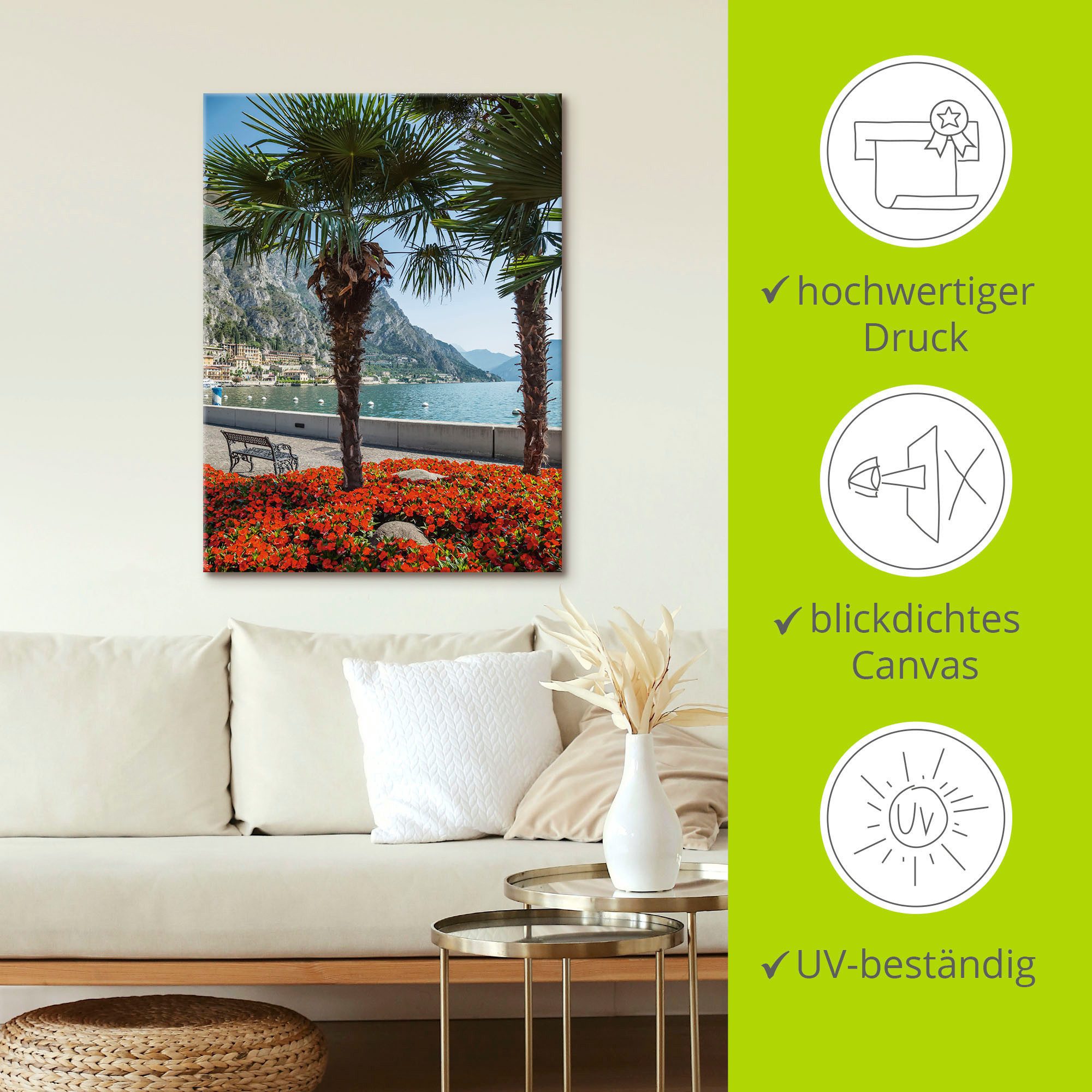 Artland Artprint op linnen Gardameer Limone sul gespannen op een spieraam