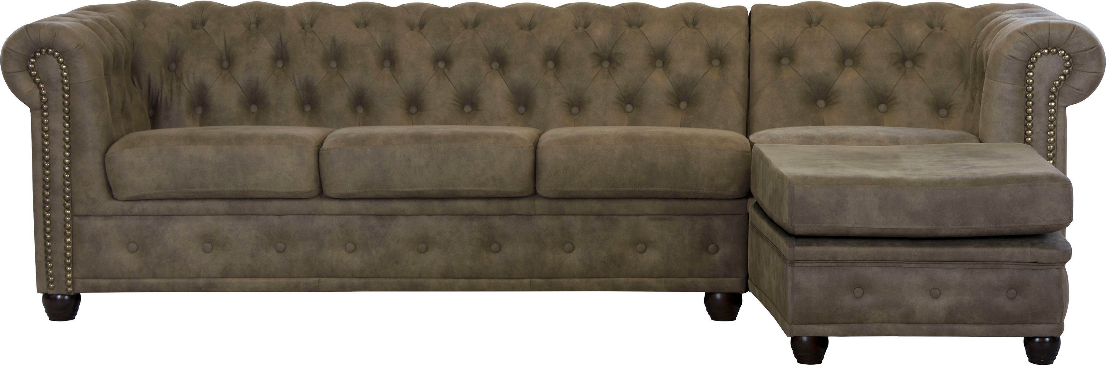 Home affaire Chesterfield-bank Rysum L-vorm Chesterfield-look met afsluitende ottomane