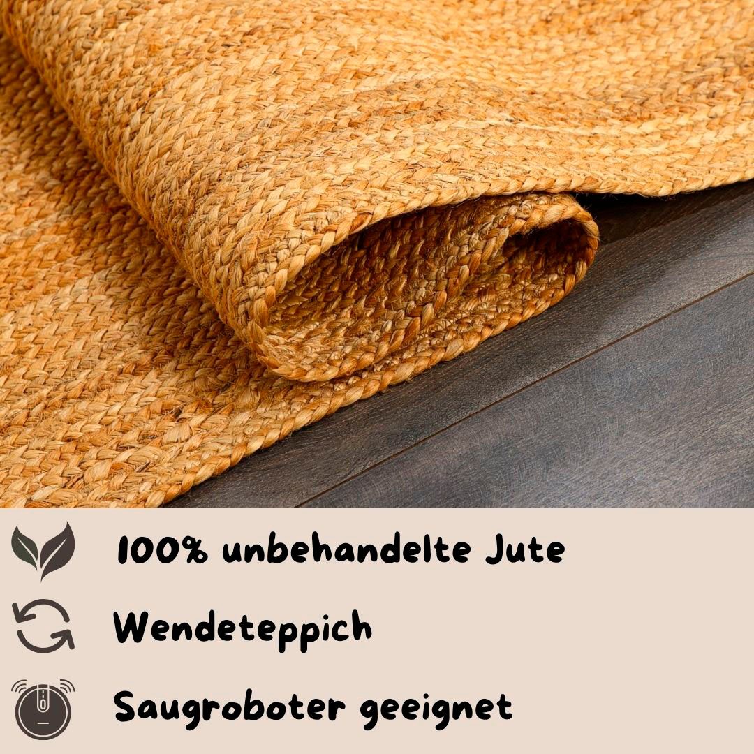 my home Set slaapkamerkleedjes Bjarka gemêleerd, 100% jute, handgeweven, ook als loper en in rond verkrijgbaar