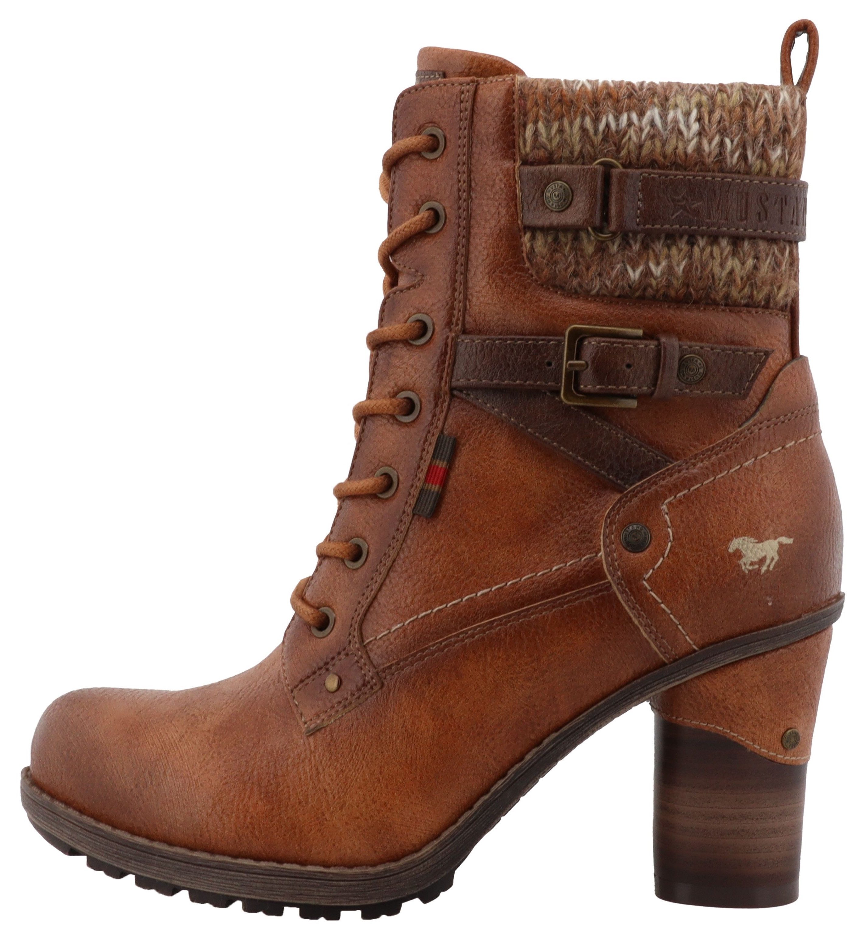 Mustang Shoes Winterlaarsjes Palma Veterenkellaars, winterboots met modieuze hak