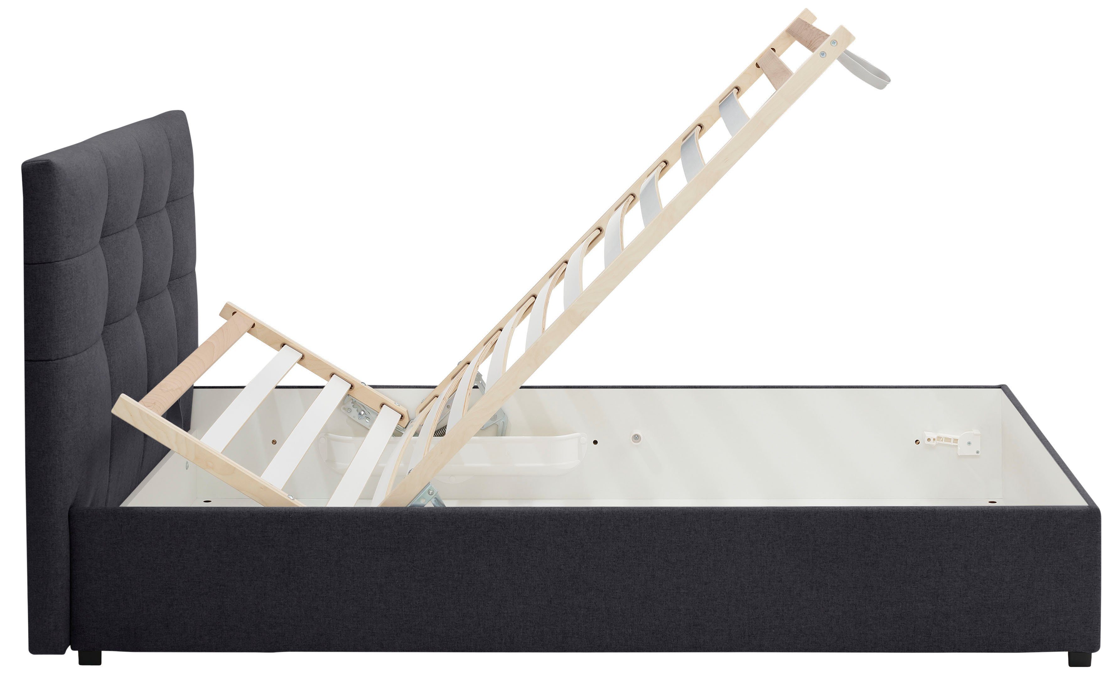 Lüttenhütt Gestoffeerd bed Endres met bedkist, naar keuze zonder matras/lattenbodem of incl. matras