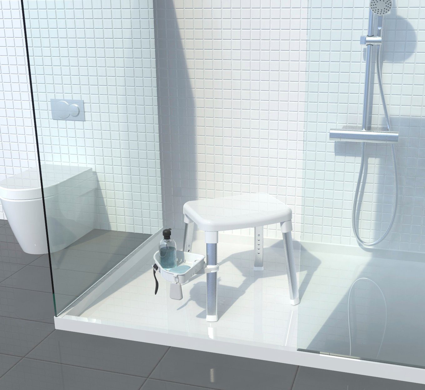 Bischof Douche en badkrukjes met zwenkbaar planchet 28x21cm