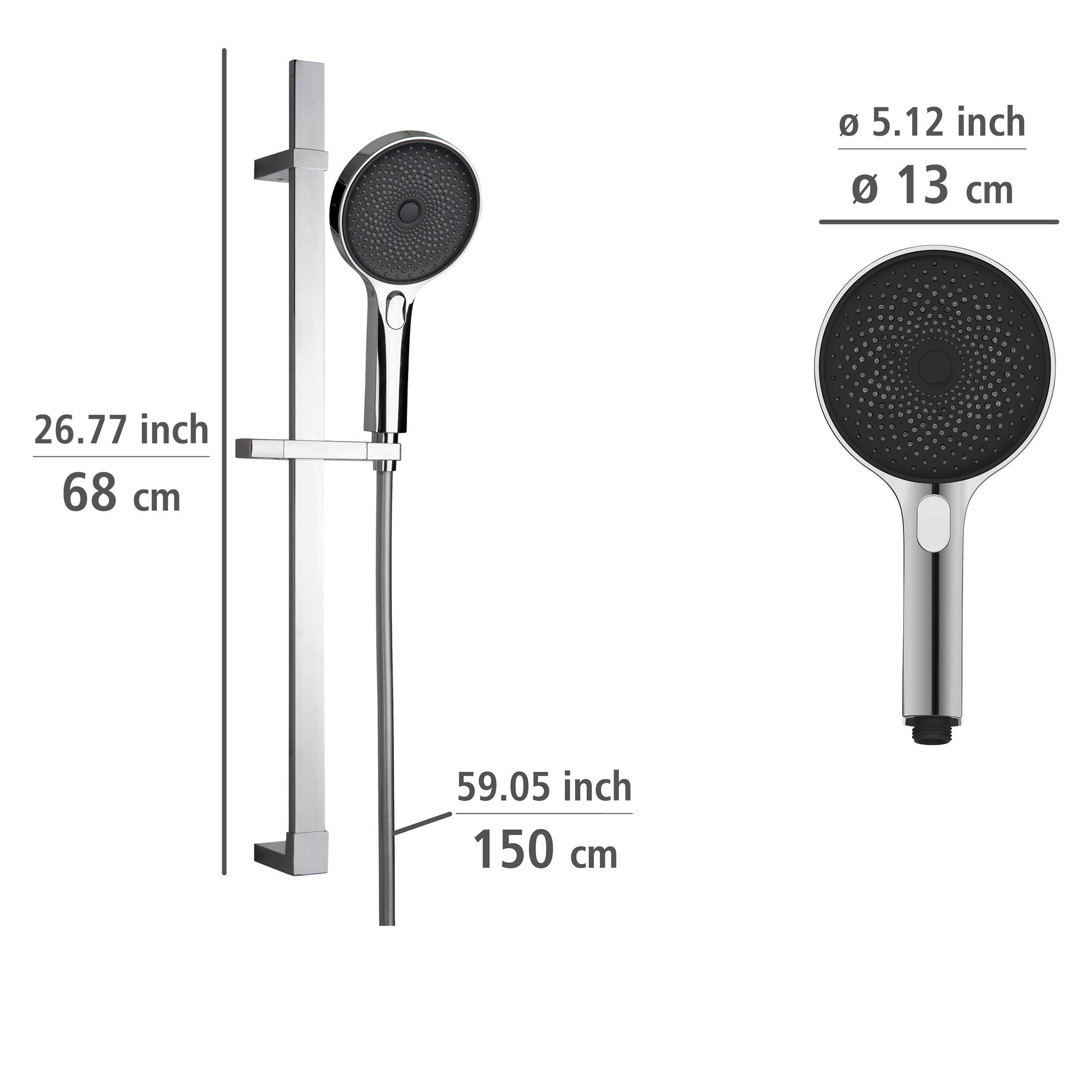 WENKO Douchestang-set Softwater Chroom, lengte stang: 68 cm