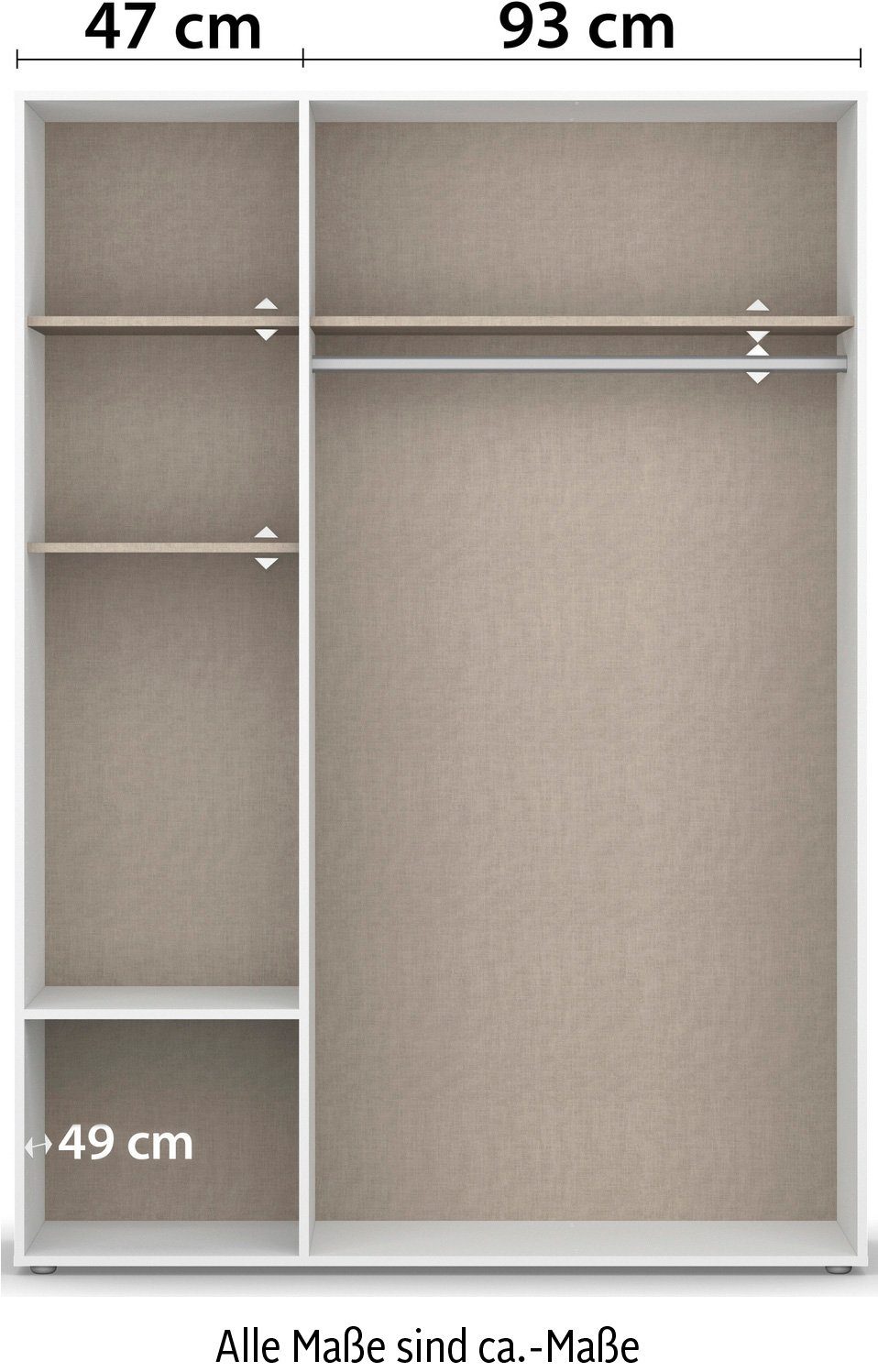 rauch Draaideurkast Voyager, kledingkast met buitenladen, garderobe moderne grepen in grijs metallic met buitenlades made in germany
