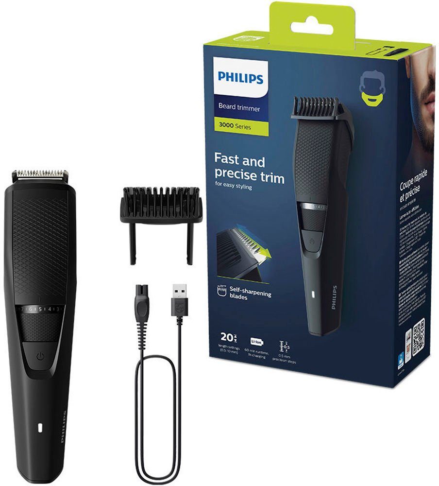 Philips Baardtrimmer Series 3000 BT3234/15 met zelfslijpende lemmeten, 20 lengte-instellingen,...