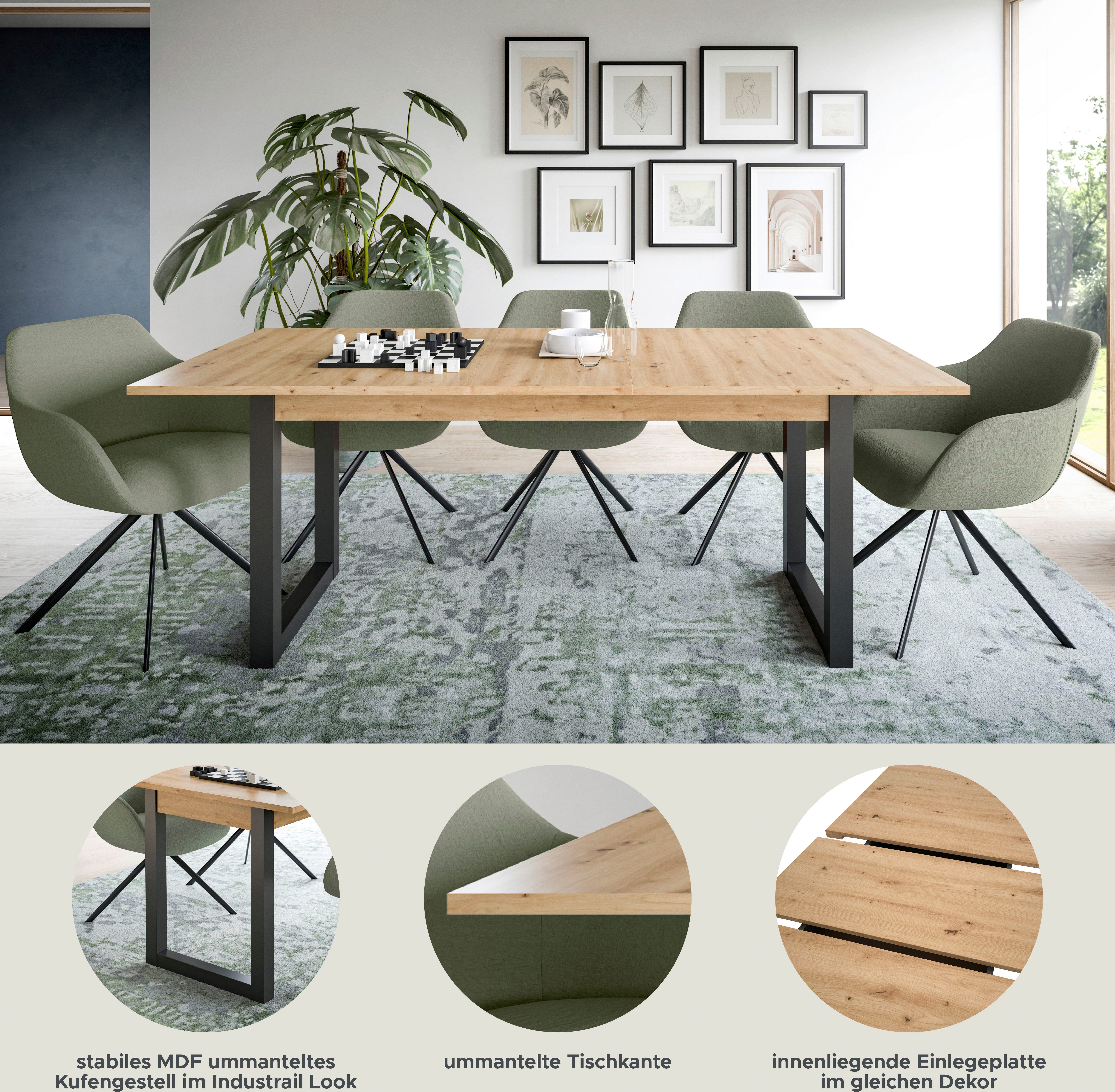 INOSIGN Eettafel Rail, uitschuifbaar 150 - 190 cm, inclusief 40 cm inlegplaat