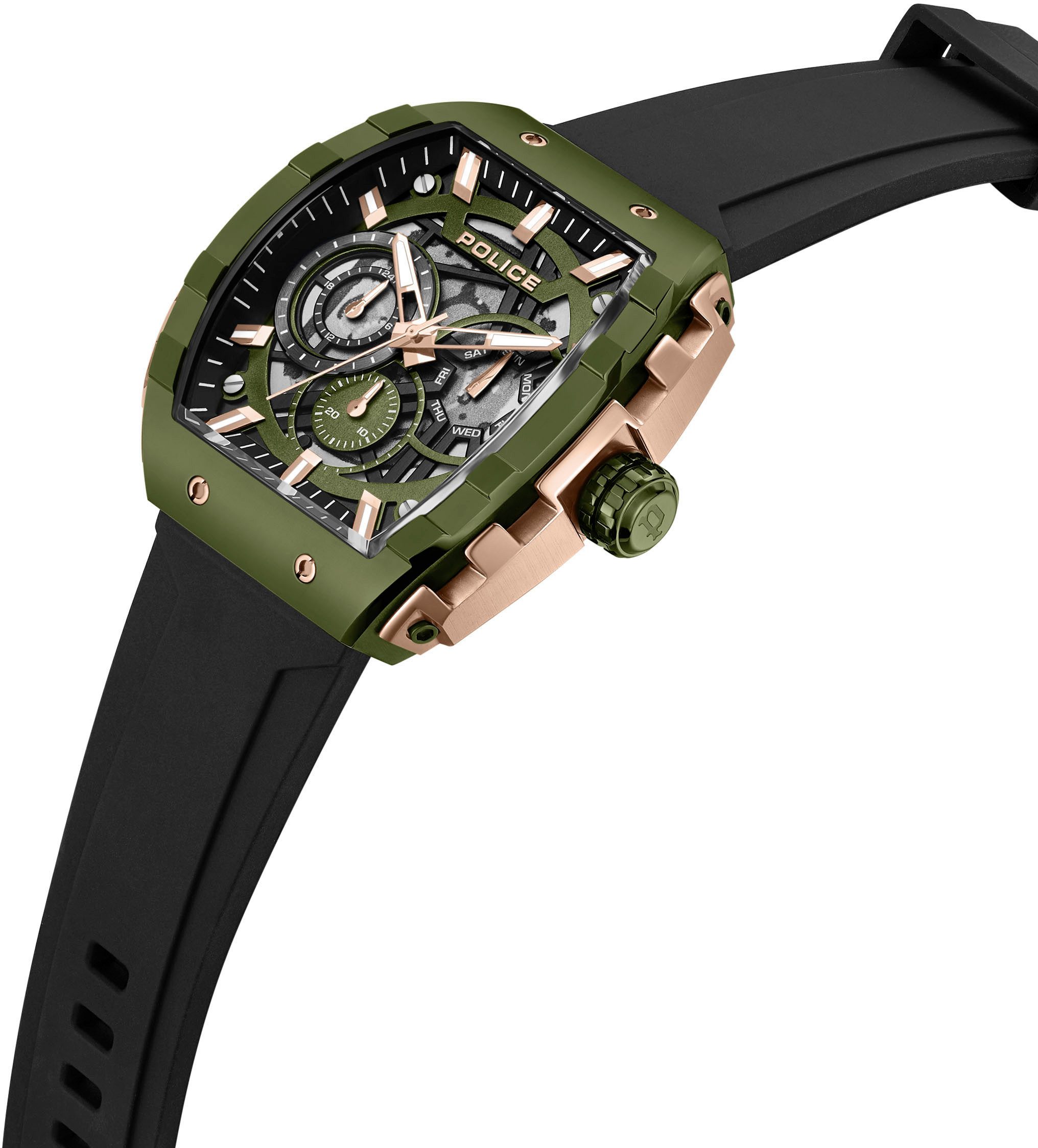Police Multifunctioneel horloge Flash Quartzhorloge, polshorloge, herenhorloge, siliconen armband, analoog