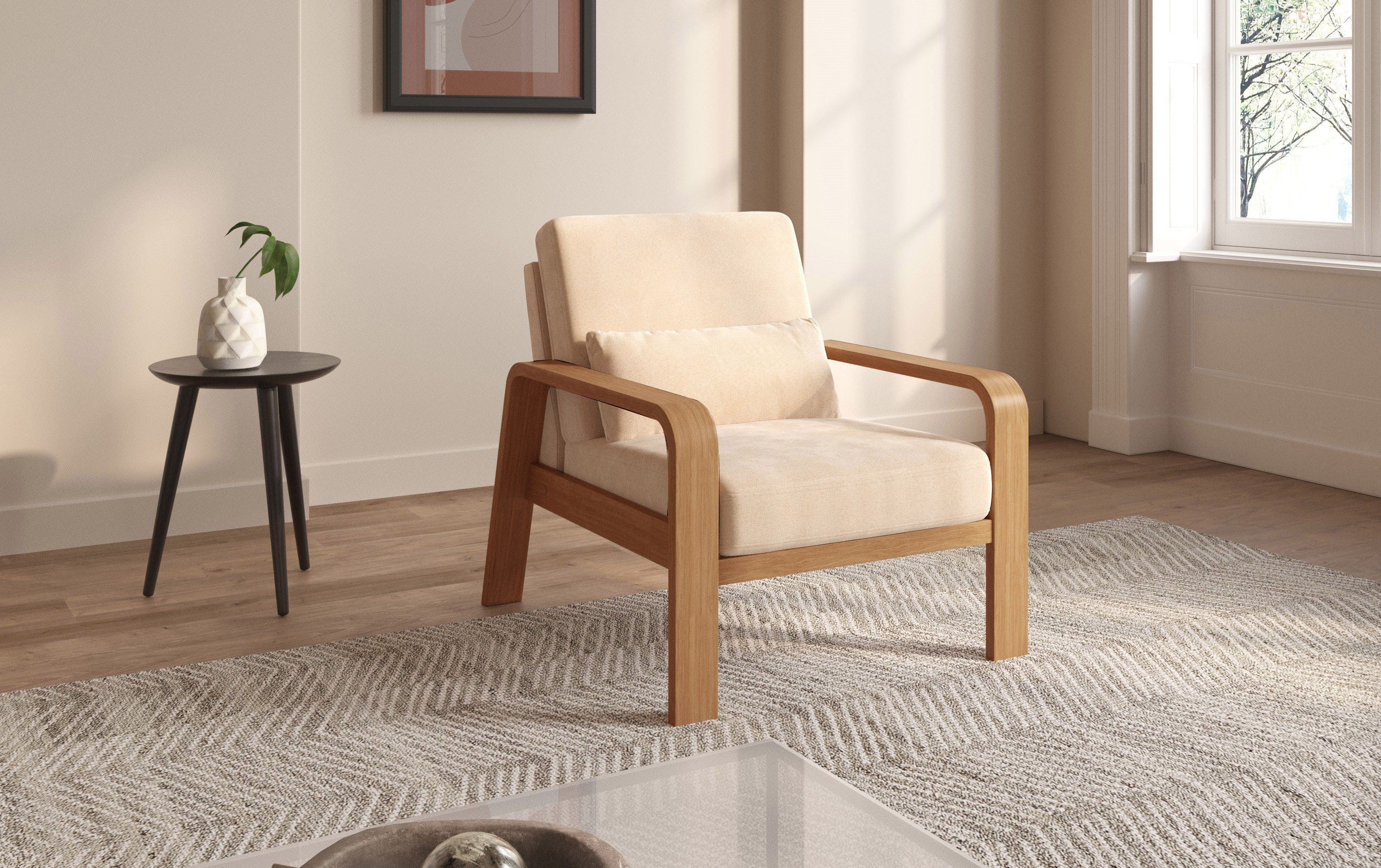 sit&more Fauteuil Kolding Armleuningen van eikenkleurig beukenhout, verschillende bekledingen en kleuren
