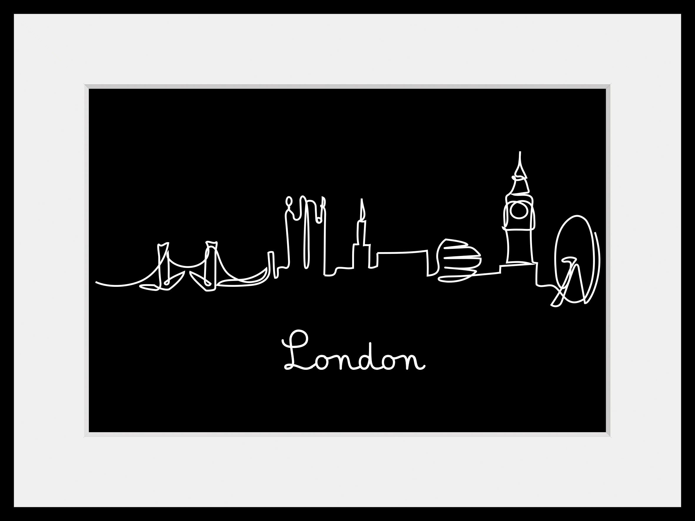 queence Wanddecoratie Londen Skyline HD premium posterdruk incl. houten lijst (1 stuk)