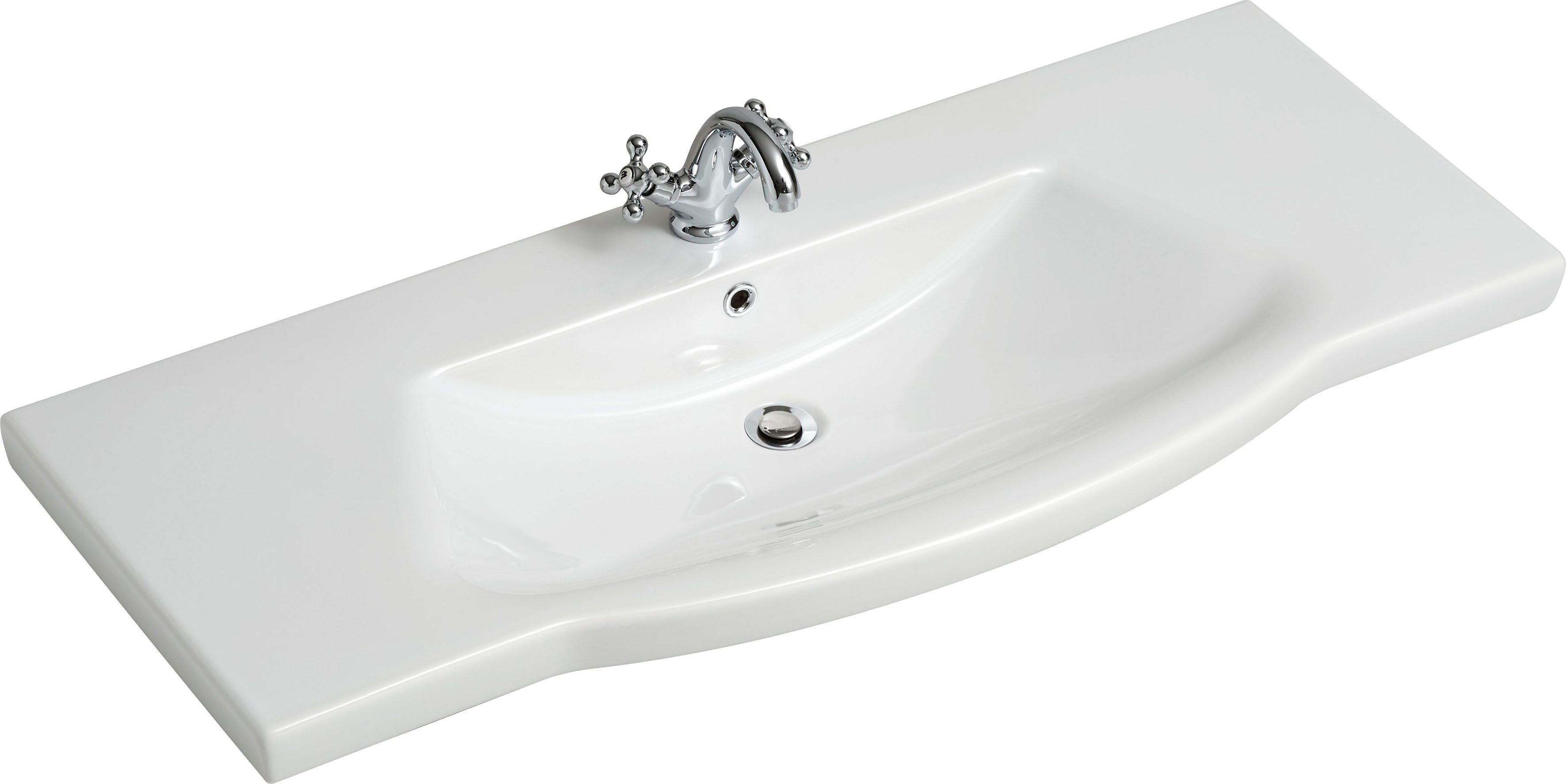 Saphir Badkamerserie 6005 sprint keramiek-wastafelonderkast met led-spiegelkast, 122 cm breed Wastafelmeubel inclusief deurdemper, 3 deuren, 2 laden, wastafelonderkast set (2-delig)