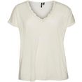 vero moda curve shirt met korte mouwen met kanten detail bij de hals wit