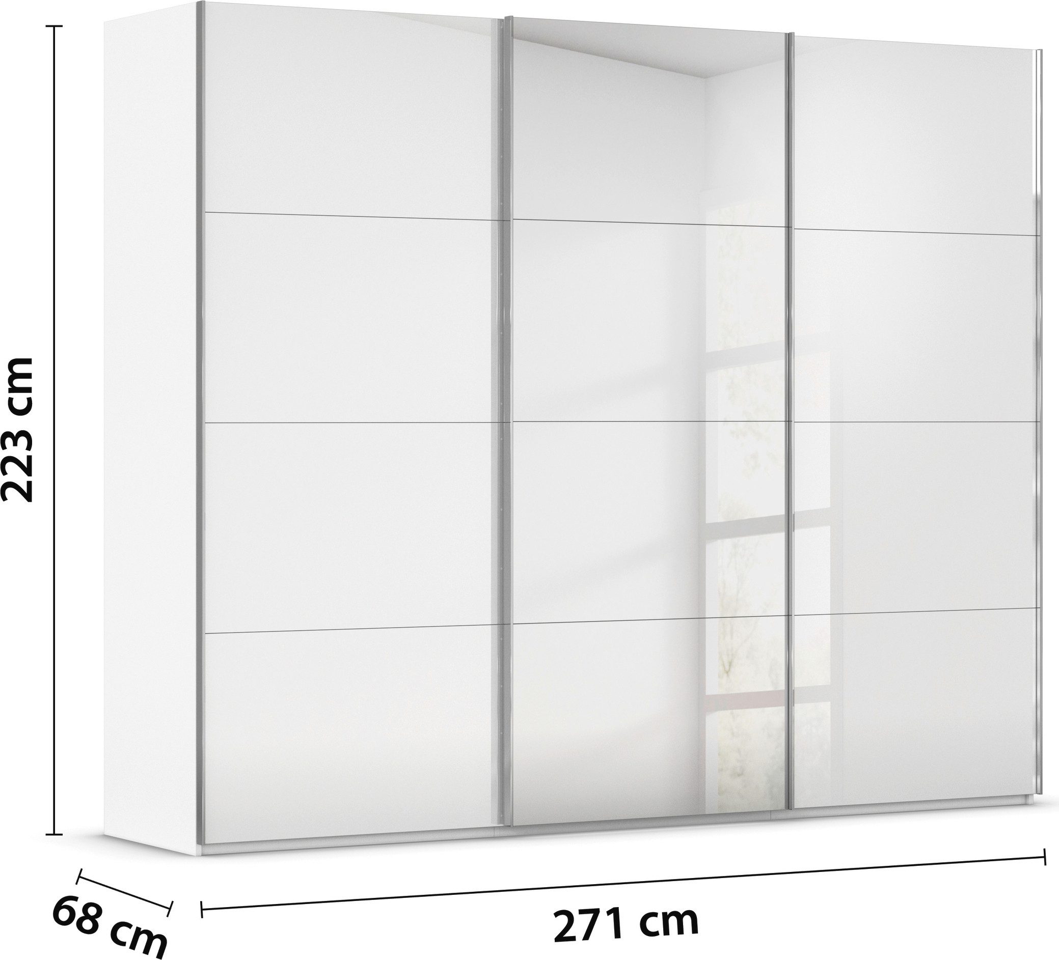 rauch Schuifdeurkast Kledingkast Kast Garderobe Slaapkamerkast SCALE-FYRA edel vierdelige deuren spiegel/glas-mix veel kleuren made in germany