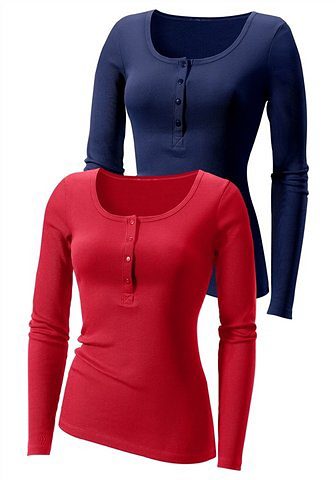 H.I.S Shirt met lange mouwen Met korte knoopsluiting van modieuze ribkwaliteit (2-delig, Set van 2)