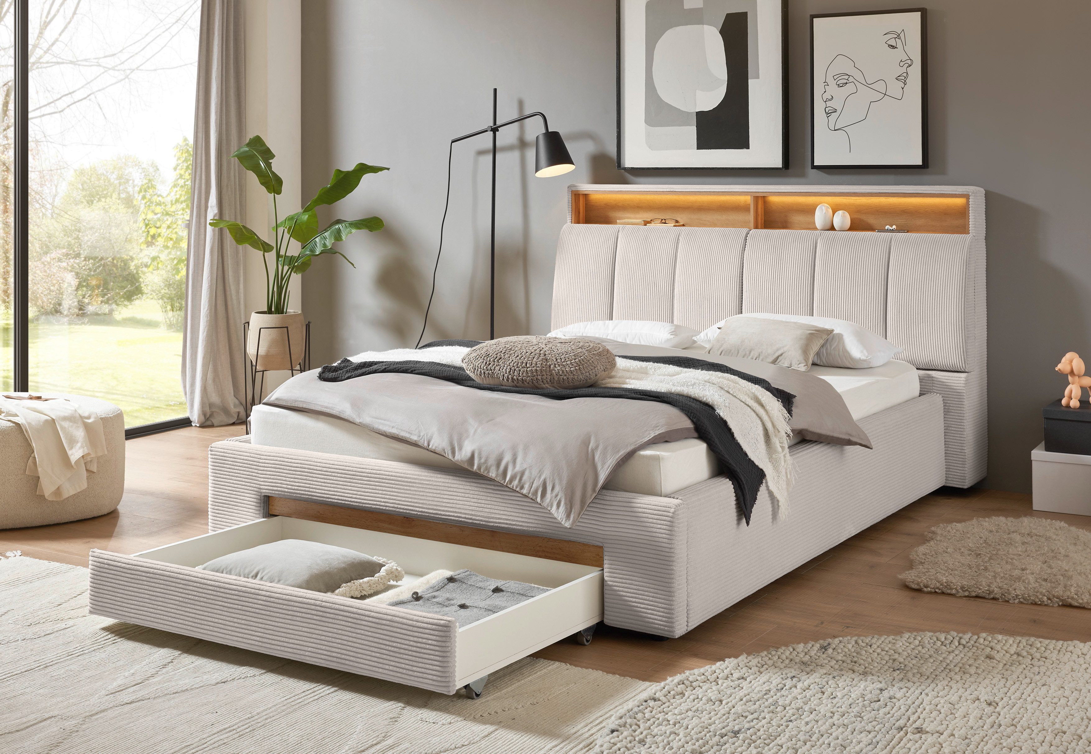 INOSIGN Gestoffeerd bed CiTY/GiRON,, gepolsterd opbergbed, met LED-verlichting Bedkisten met hondenbed of als opbergruimte, opklapbare hoofdeinden